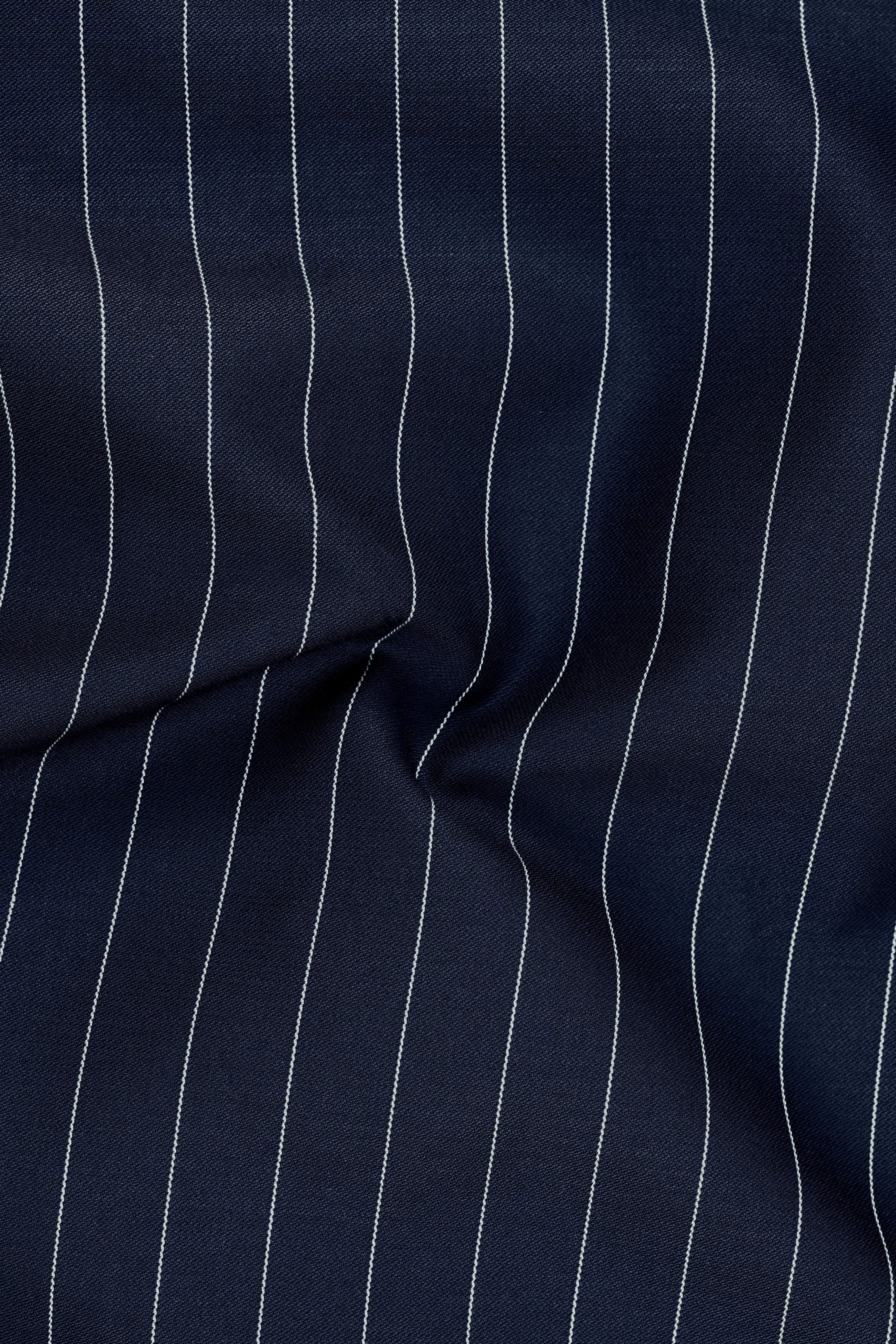 Azureon-Firefly Blue And Bright White Chalk Striped Wool Rich Slight Stretch Single Breasted Suit
