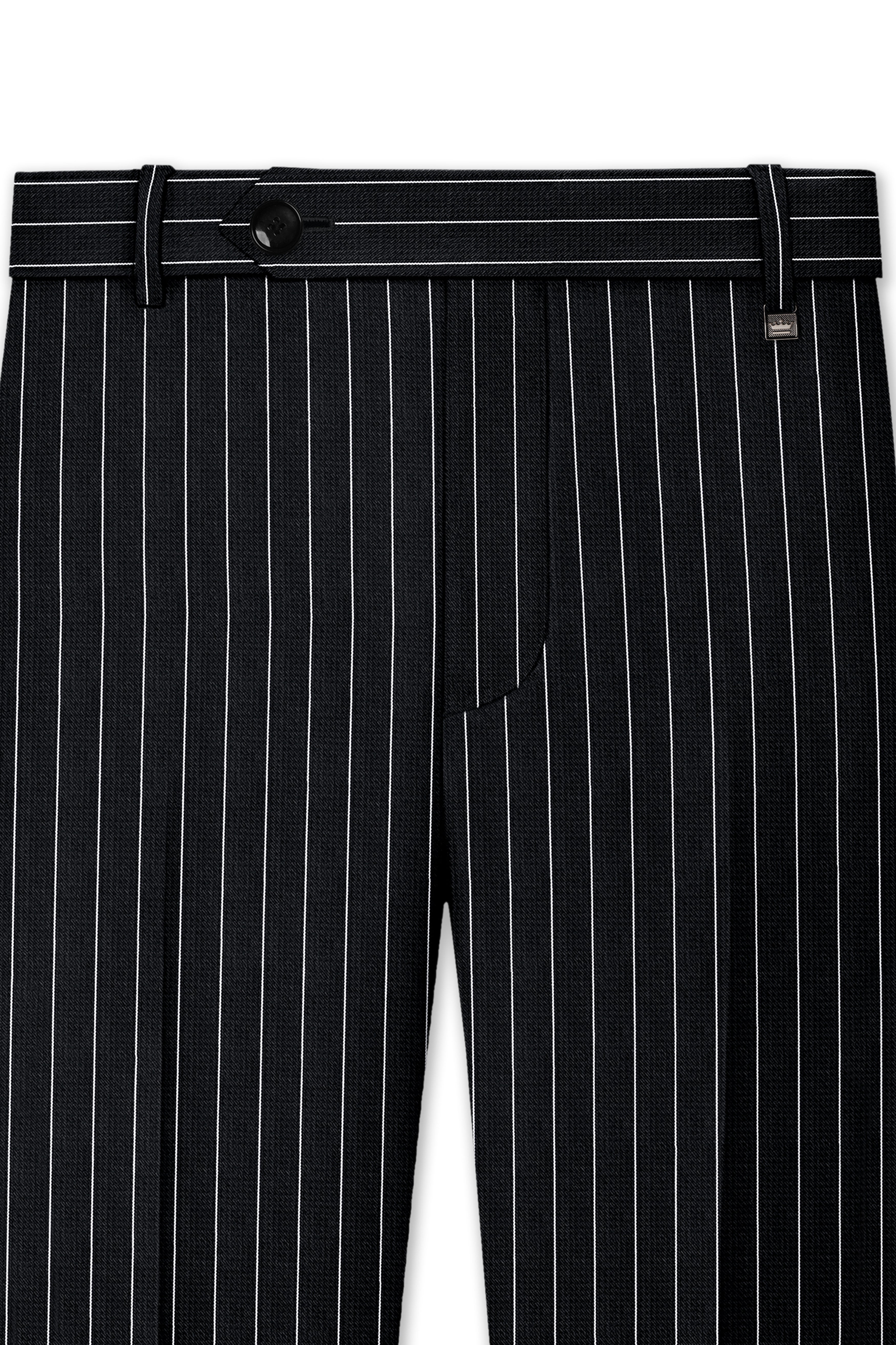 Viceroy-Jade Black And Bright White Chalk Striped Wool Rich Slight Stretch Single Breasted Suit