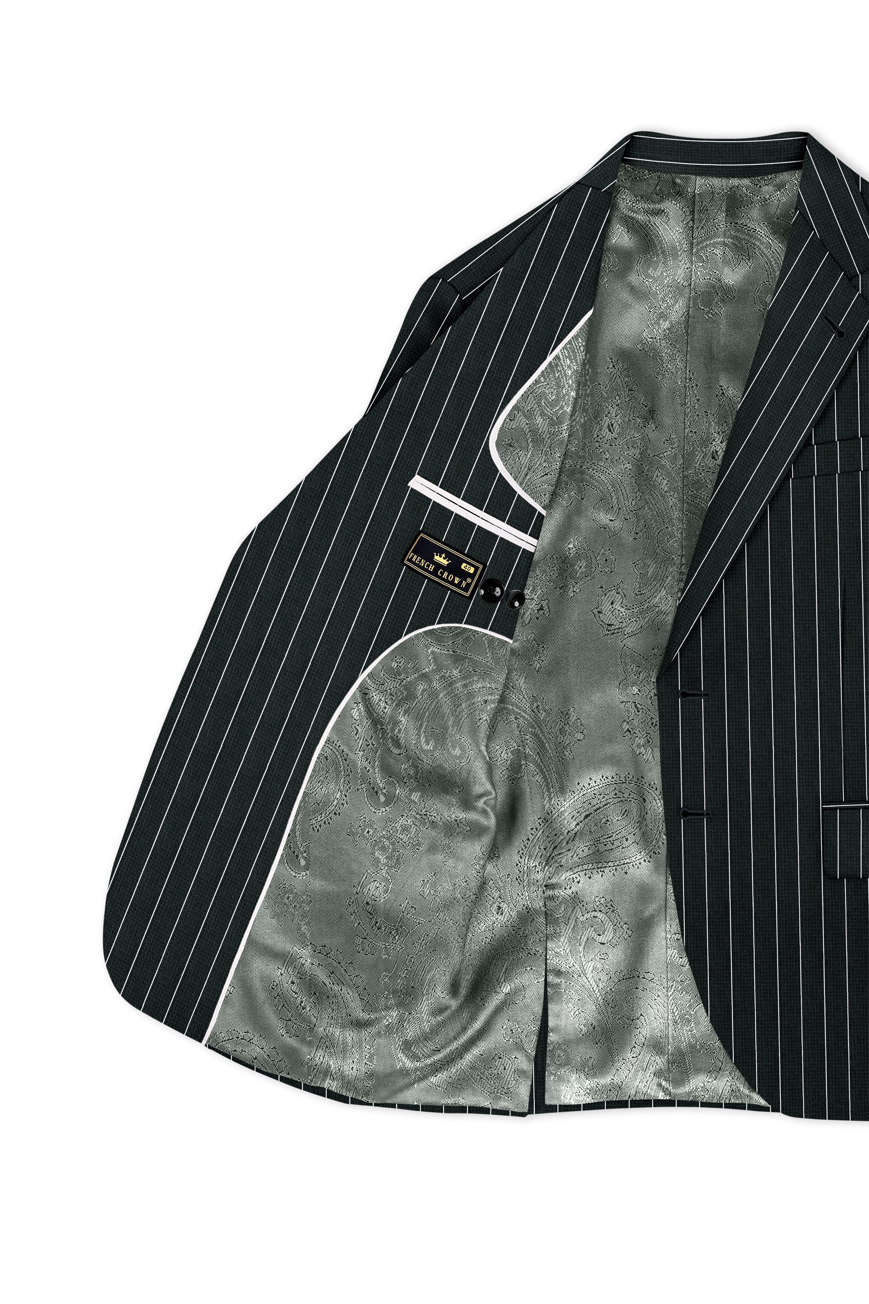 Viceroy-Hunter Green And Bright White Chalk Striped Wool Rich Slight Stretch Single Breasted Suit