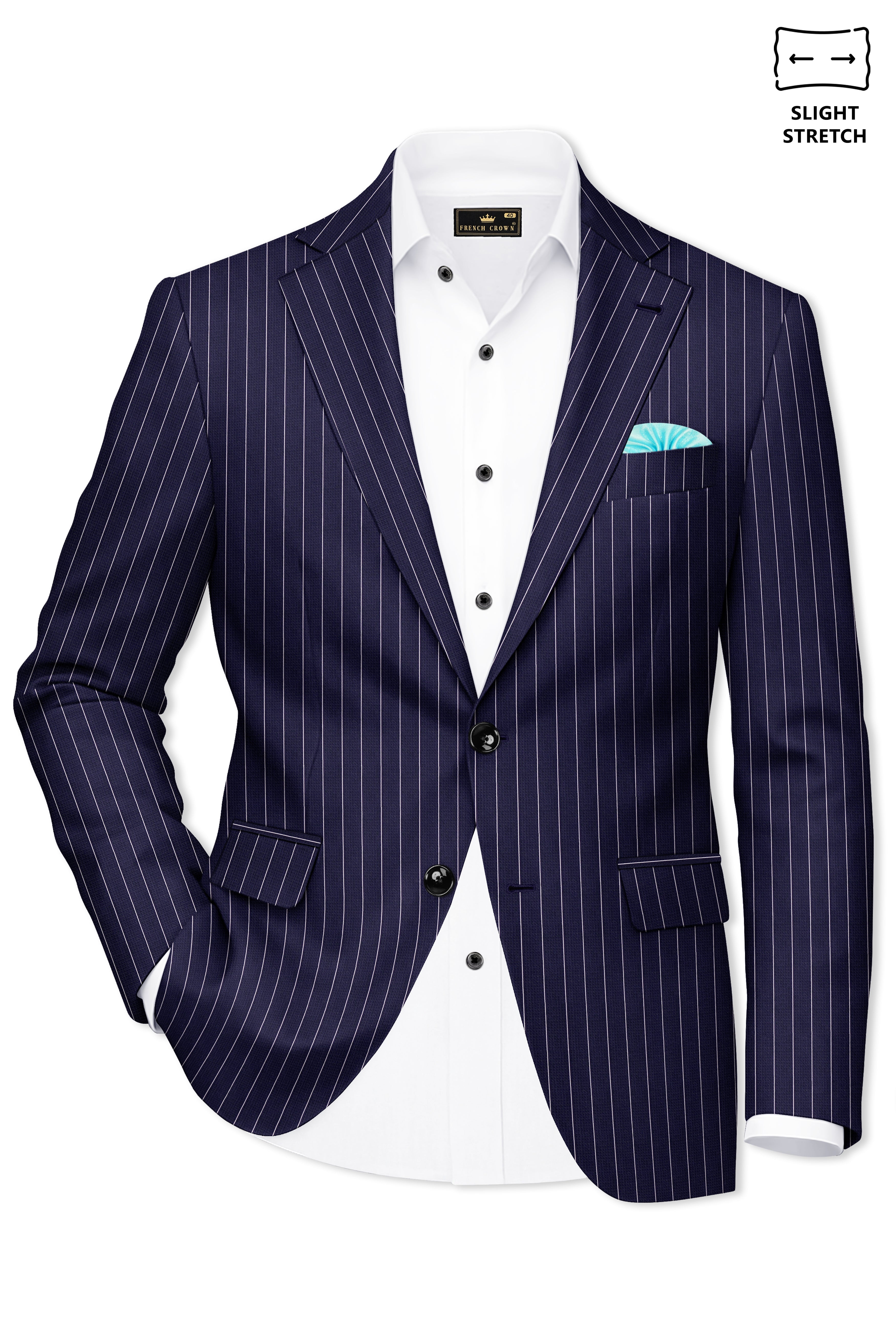 Ascot-Berry Blue And Bright White Chalk Striped Wool Rich Slight Stretch Single Breasted Suit