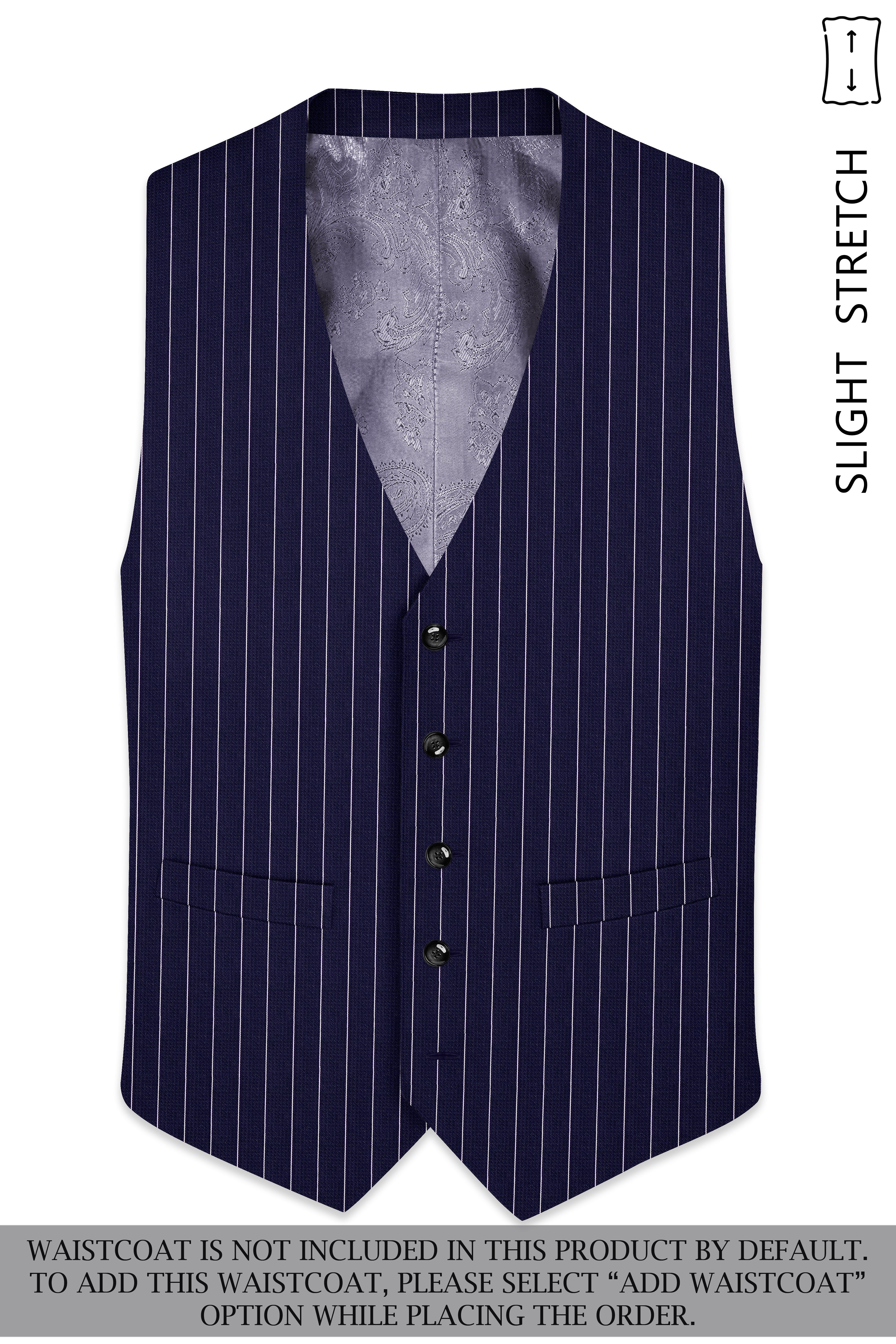 Ascot-Berry Blue And Bright White Chalk Striped Wool Rich Slight Stretch Single Breasted Suit