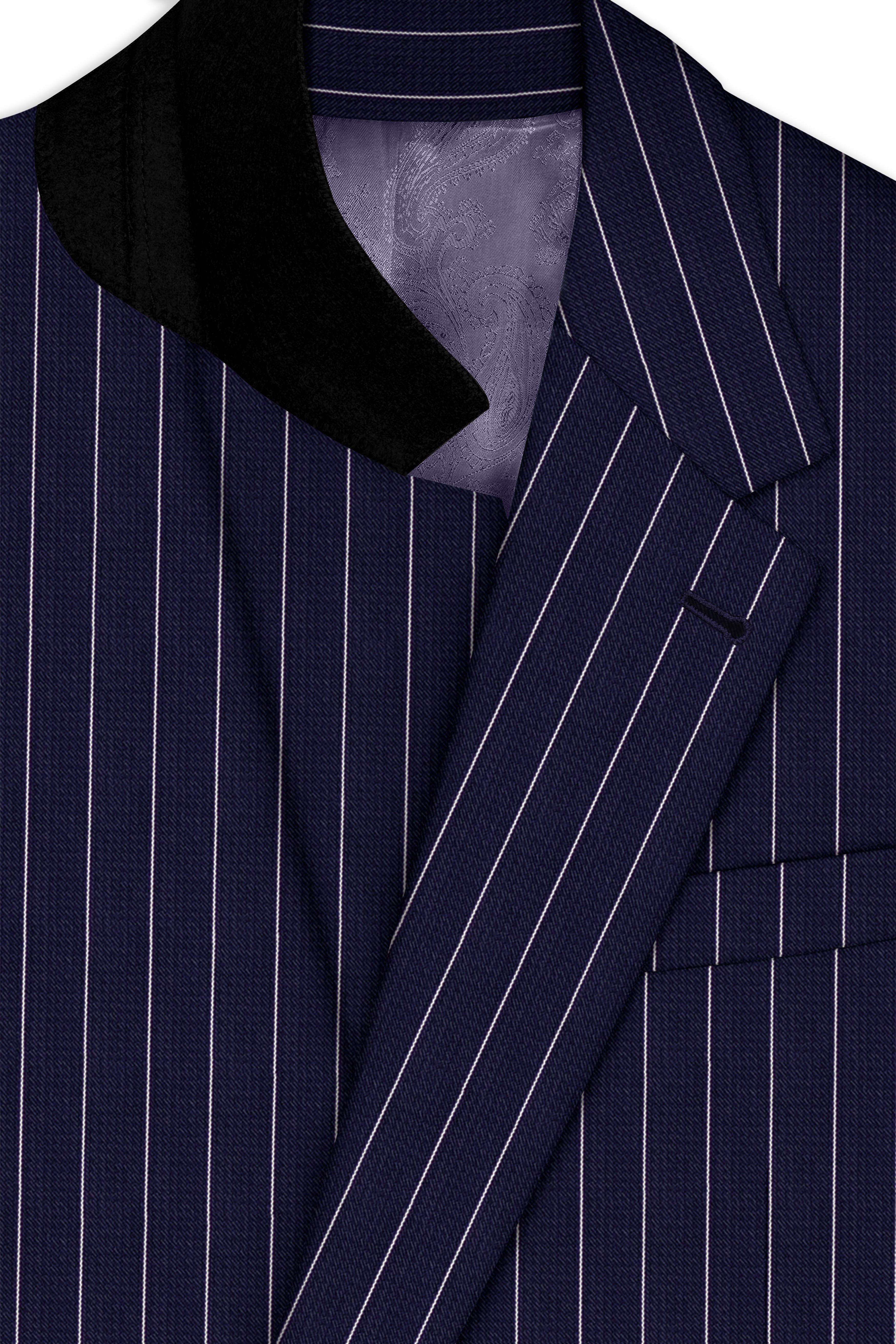 Ascot-Berry Blue And Bright White Chalk Striped Wool Rich Slight Stretch Single Breasted Suit