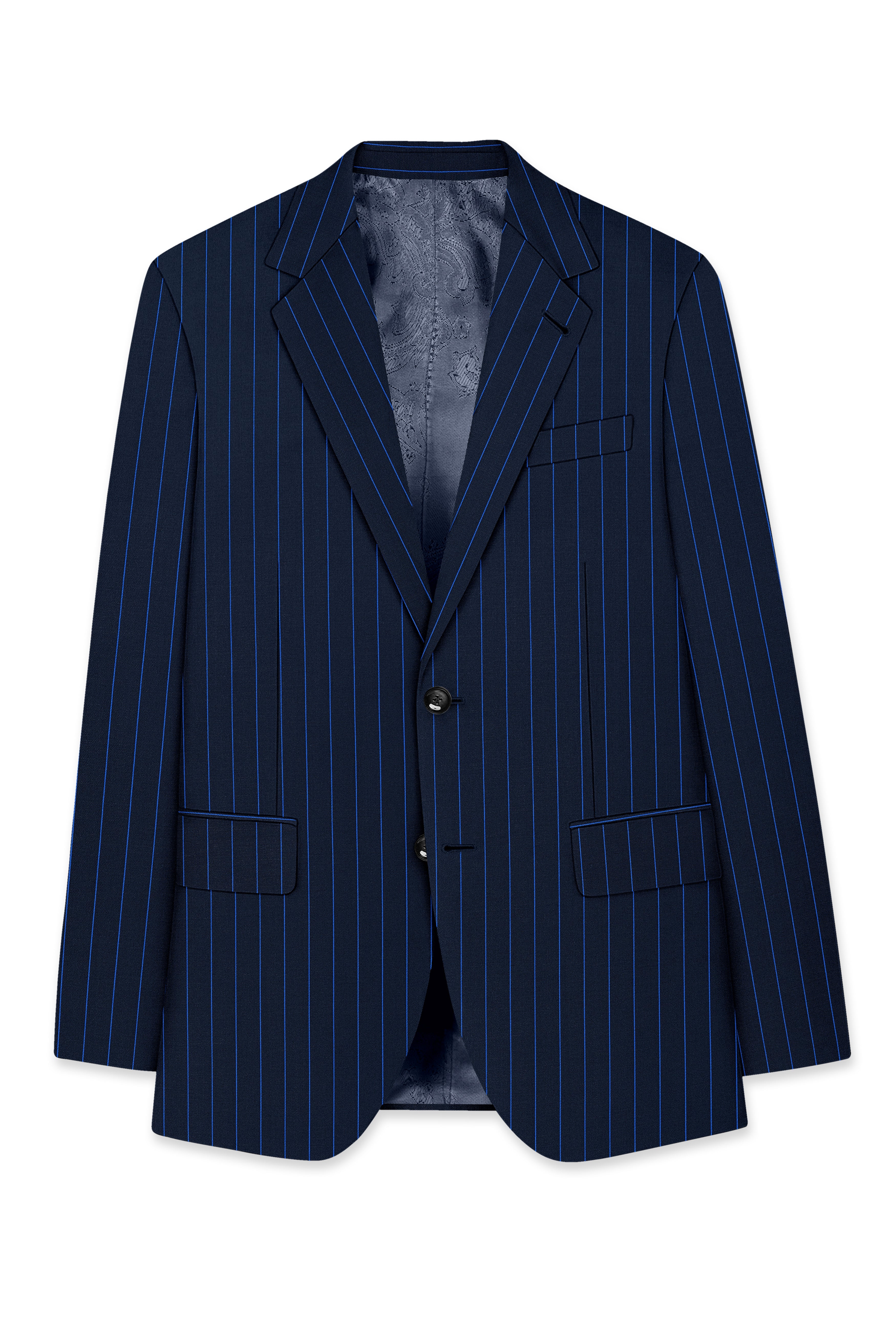 Strivon-Tealish Blue Chalk Striped Wool Rich Slight Stretch Single Breasted Suit