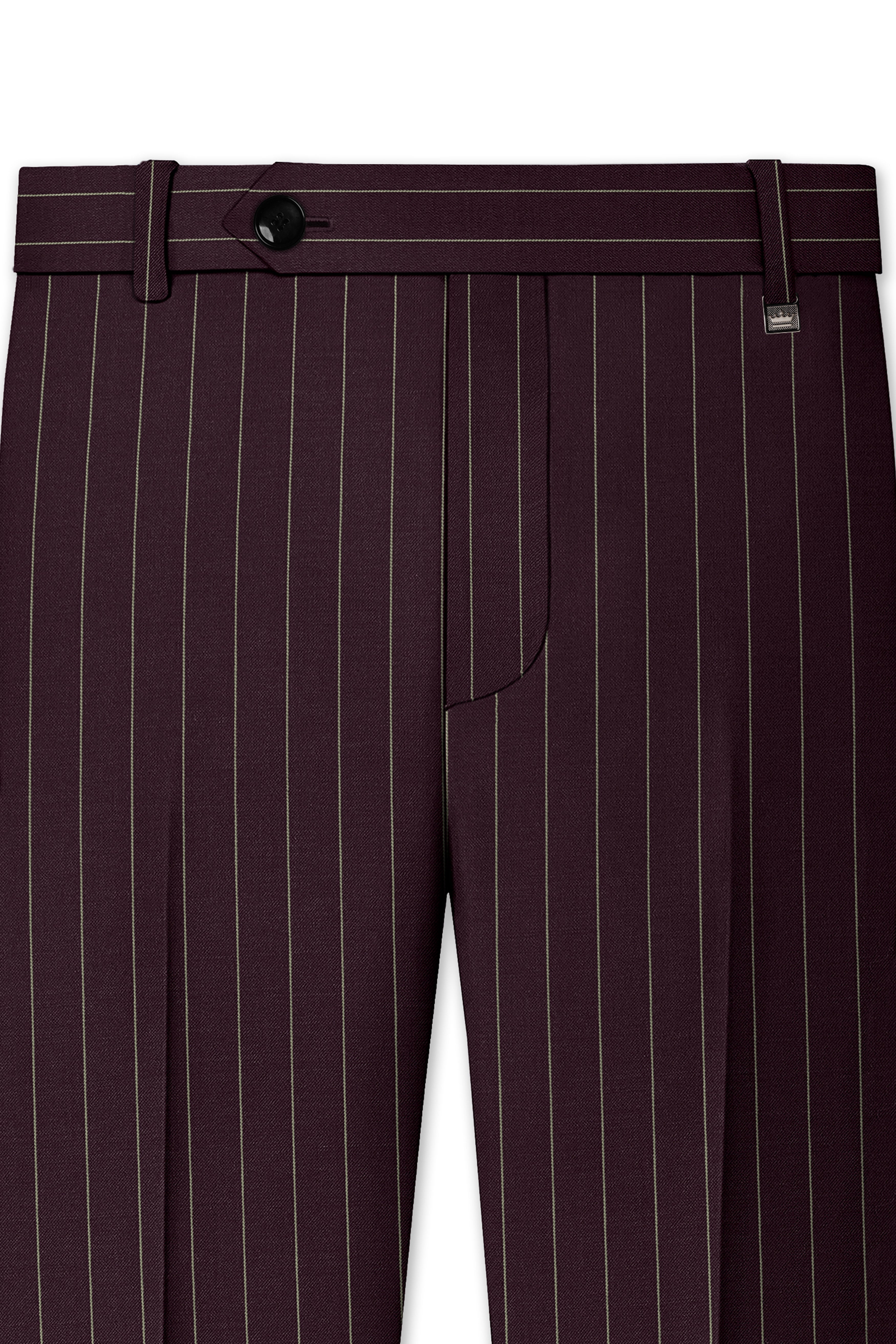 Valiant-Seal Maroon And Bright White Chalk Striped Wool Rich Slight Stretch Single Breasted Suit
