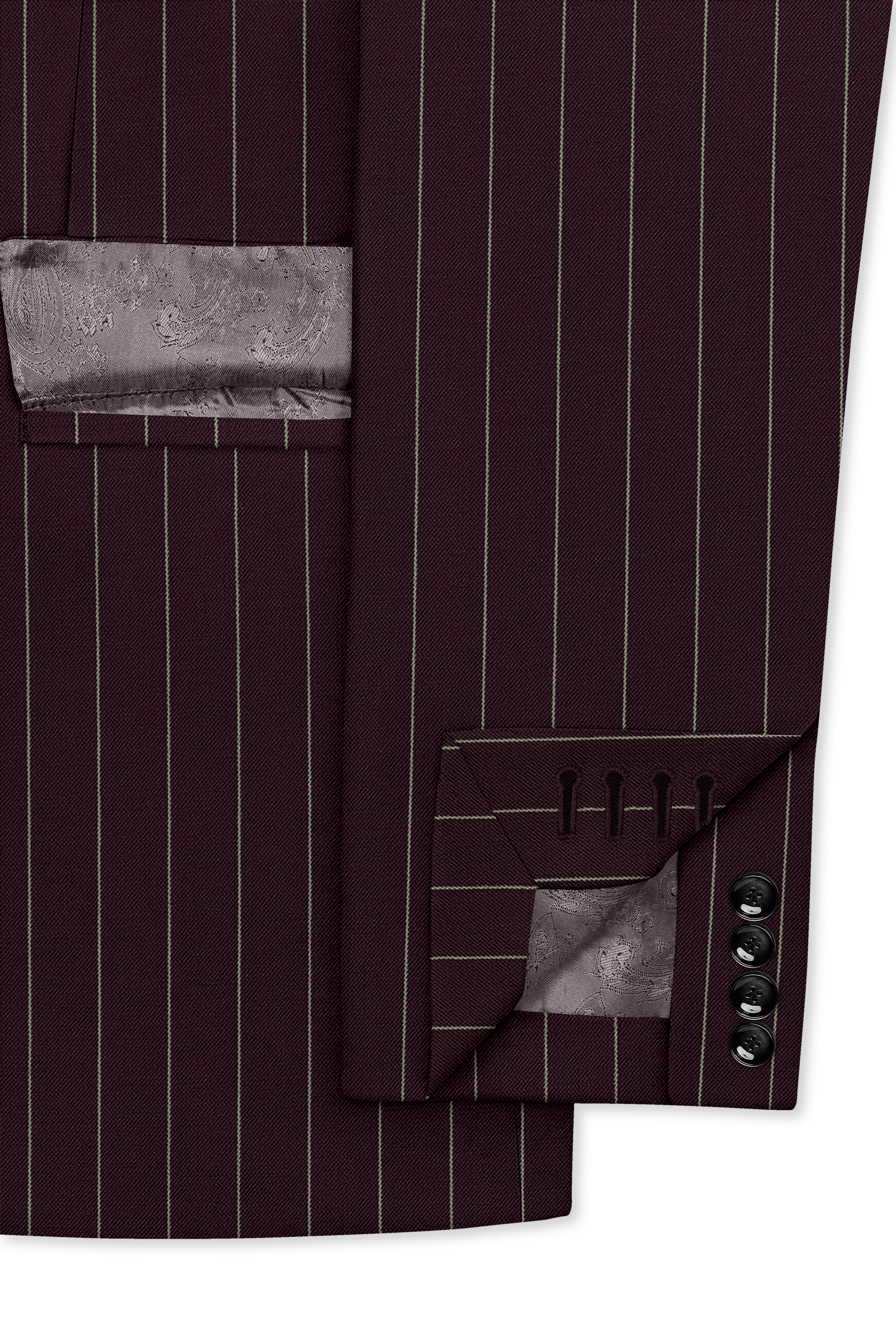 Valiant-Seal Maroon And Bright White Chalk Striped Wool Rich Slight Stretch Single Breasted Suit