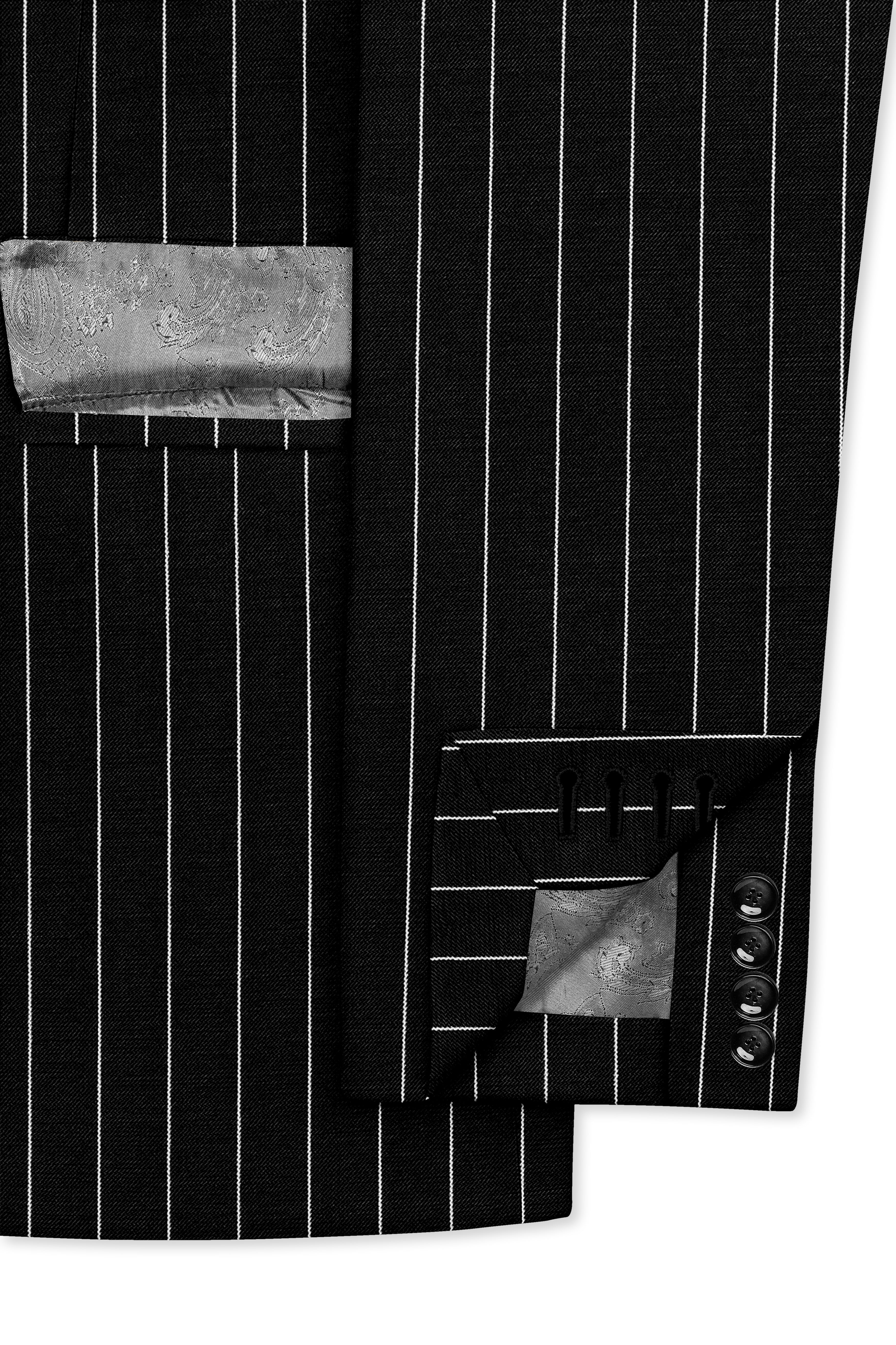 Noirline-Jade Black And Bright White Awning Striped Wool Rich Slight Stretch Single Breasted Suit