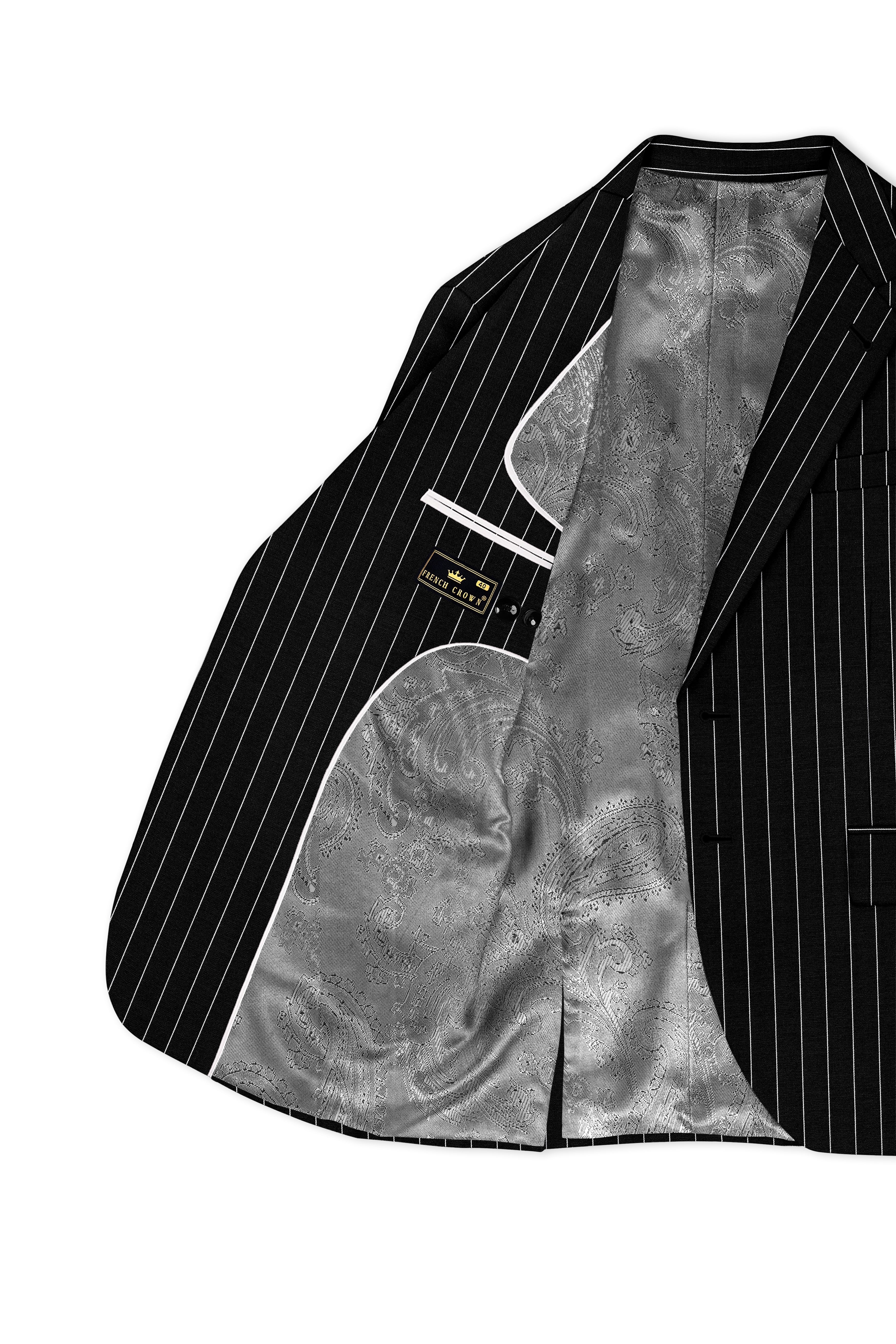 Noirline-Jade Black And Bright White Awning Striped Wool Rich Slight Stretch Single Breasted Suit
