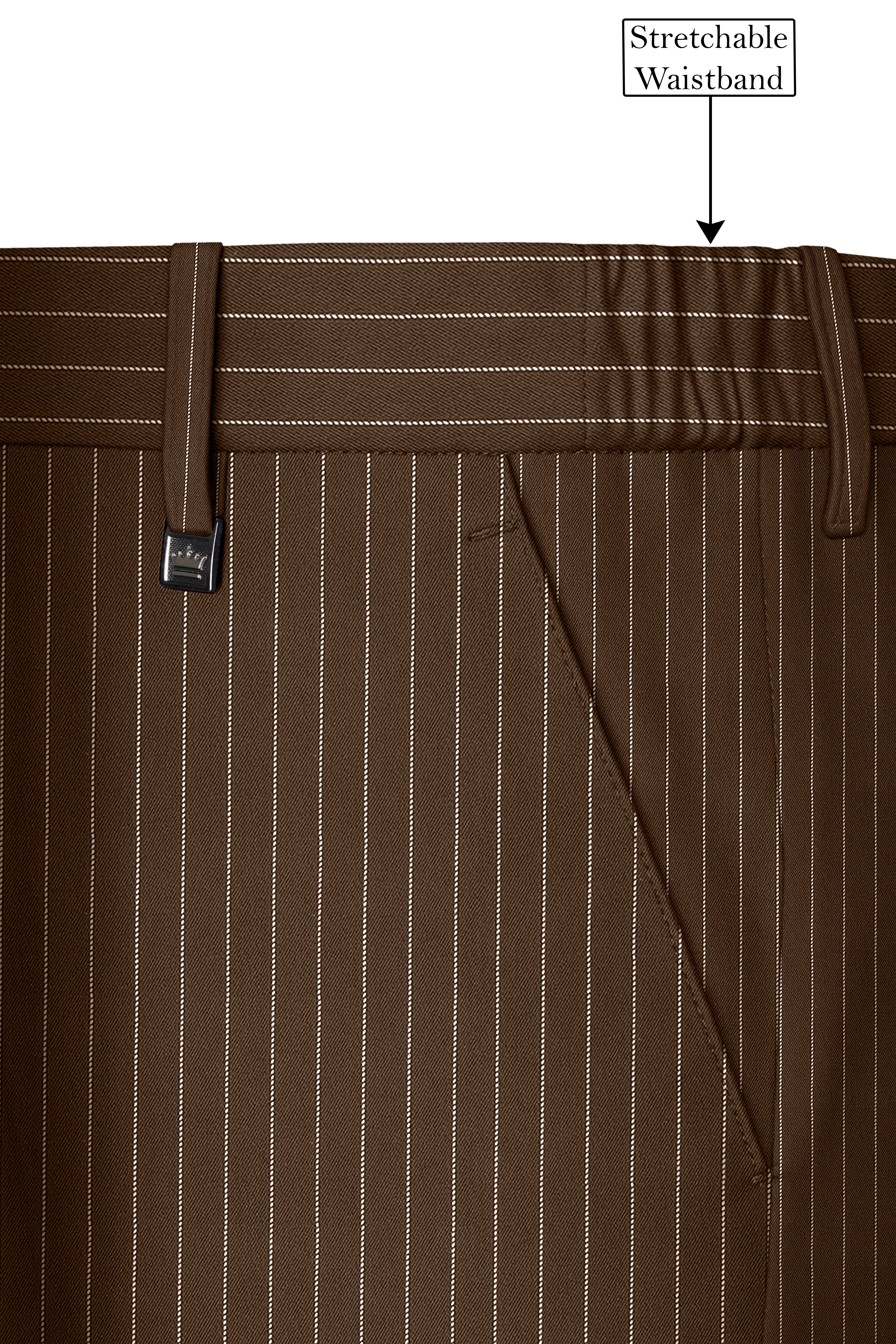 Bristol-Iroko Brown And Bright White Chalk Striped Wool Rich Slight Stretch Single Breasted Suit