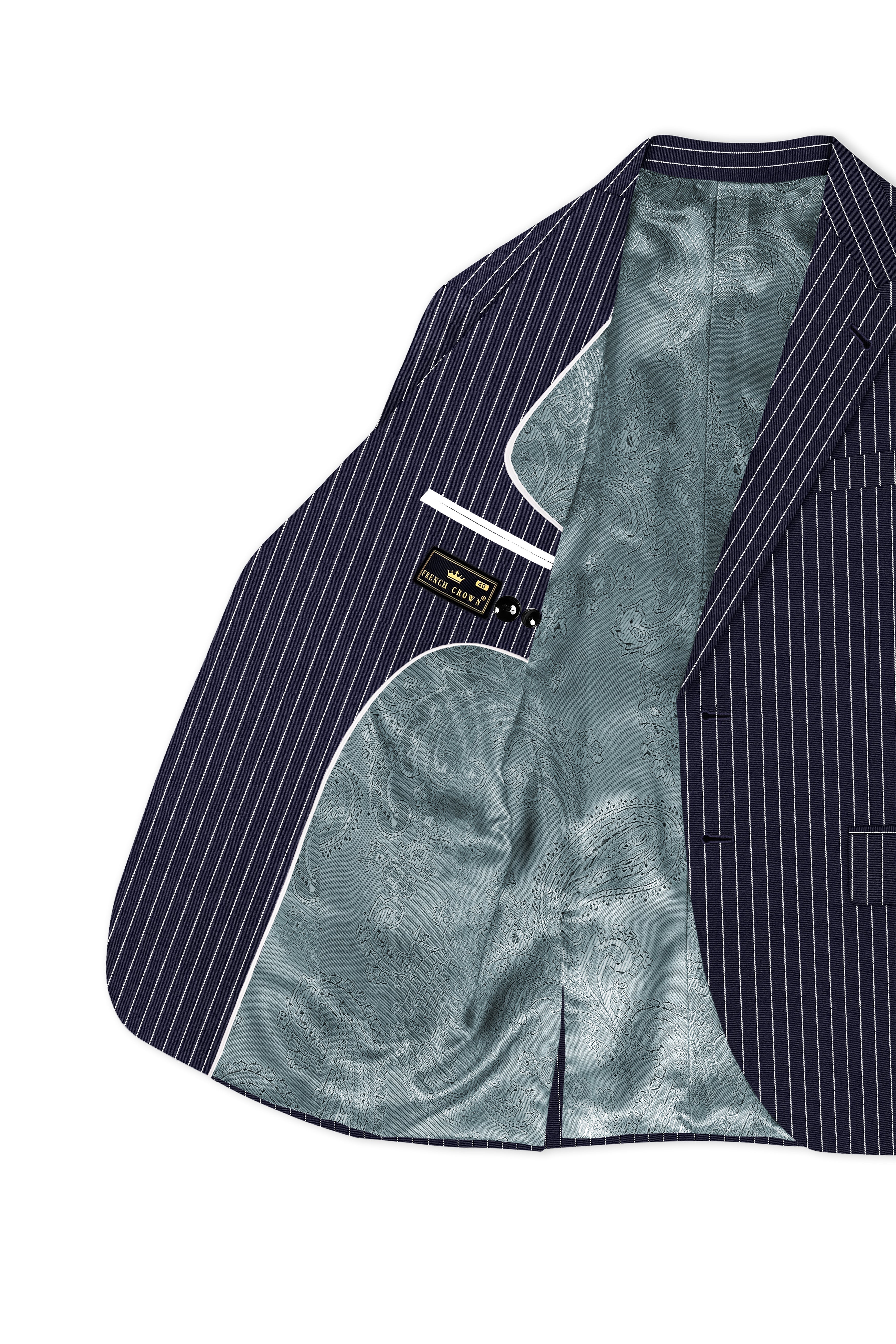 Aurelius-Cinder Blue Bright White Chalk Striped Wool Rich Slight Stretch Single Breasted Suit