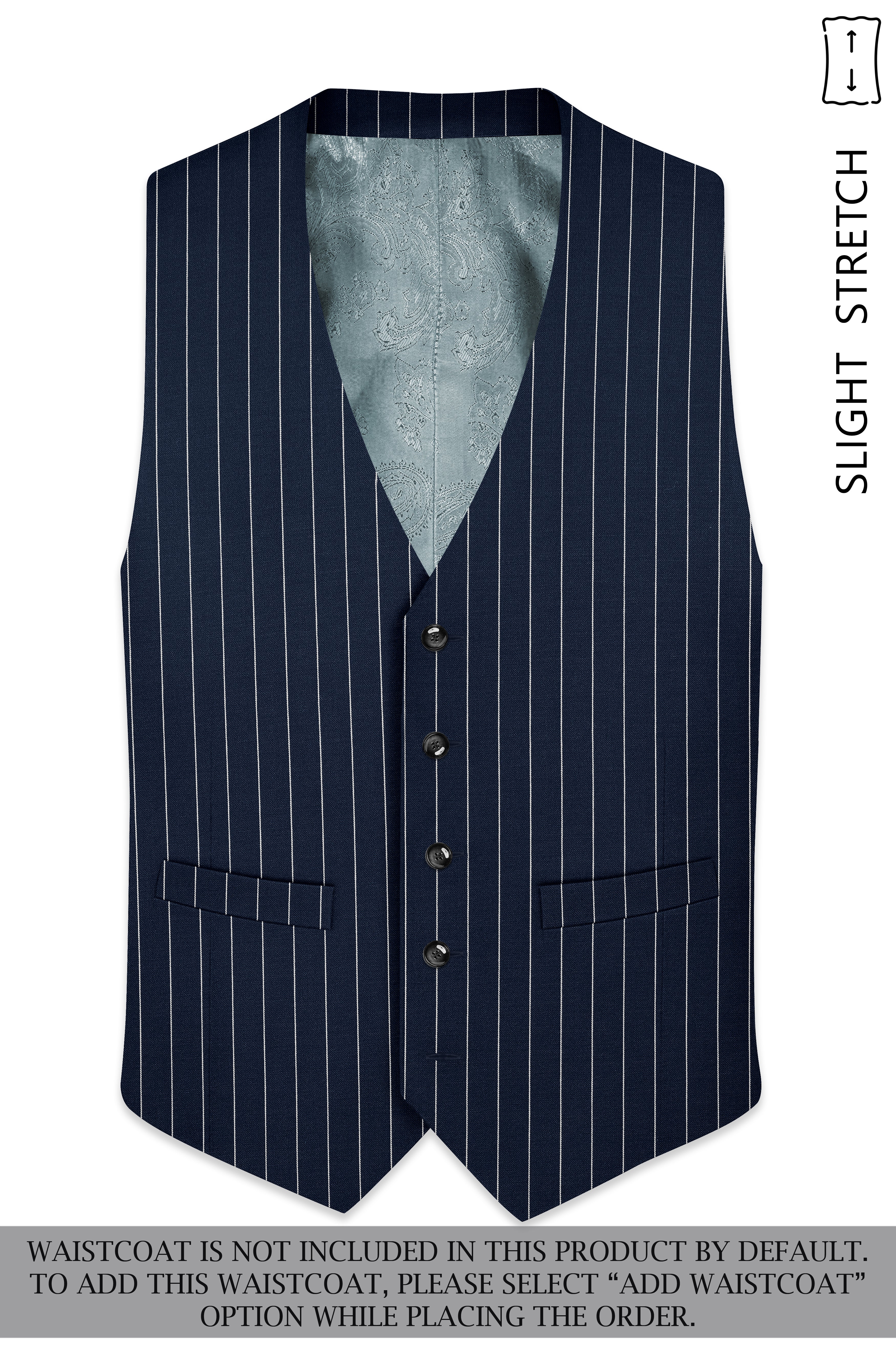 Azureon-Firefly Blue And Bright White Chalk Striped Wool Rich Slight Stretch Double Breasted Suit