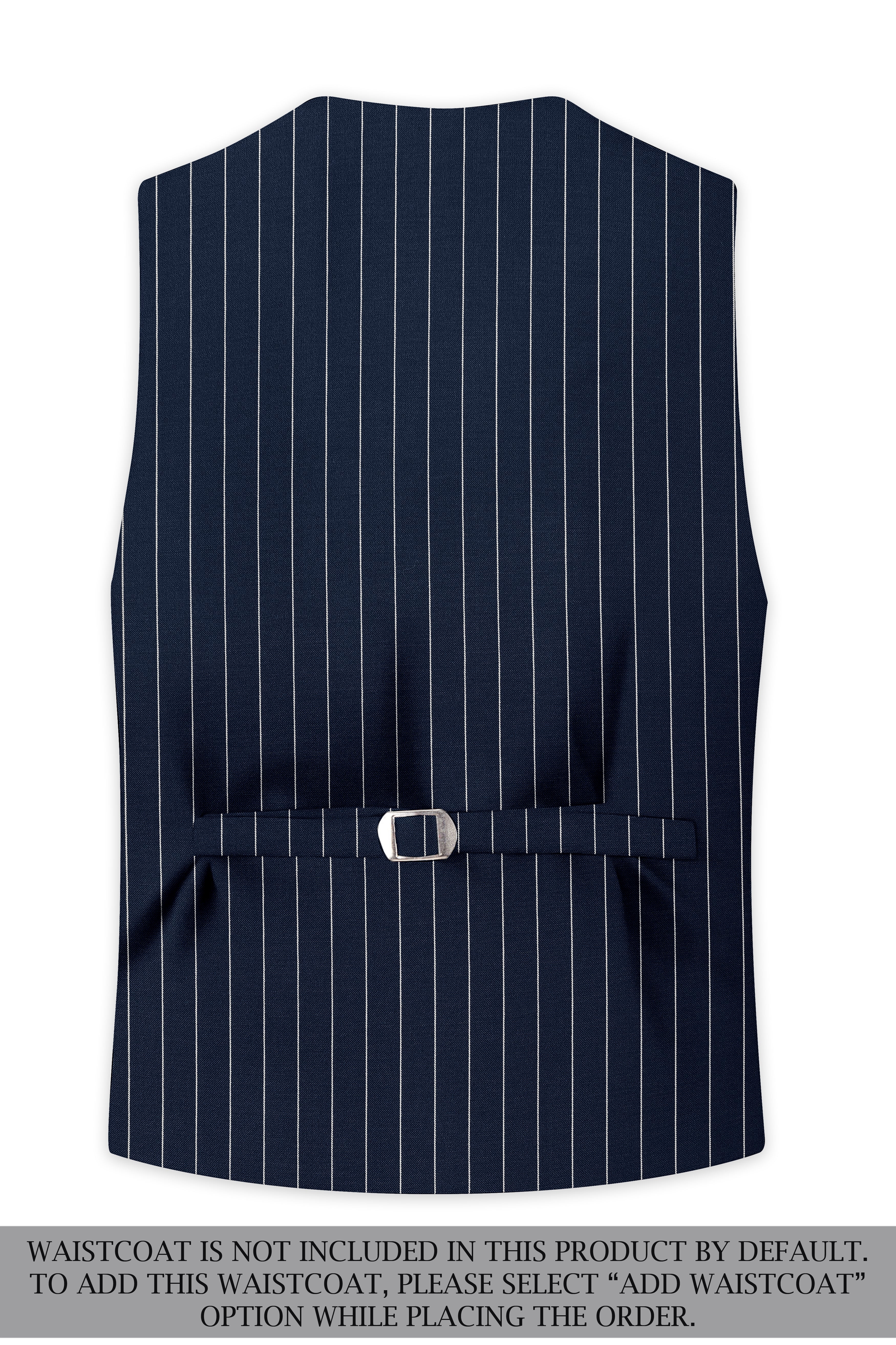 Azureon-Firefly Blue And Bright White Chalk Striped Wool Rich Slight Stretch Double Breasted Suit