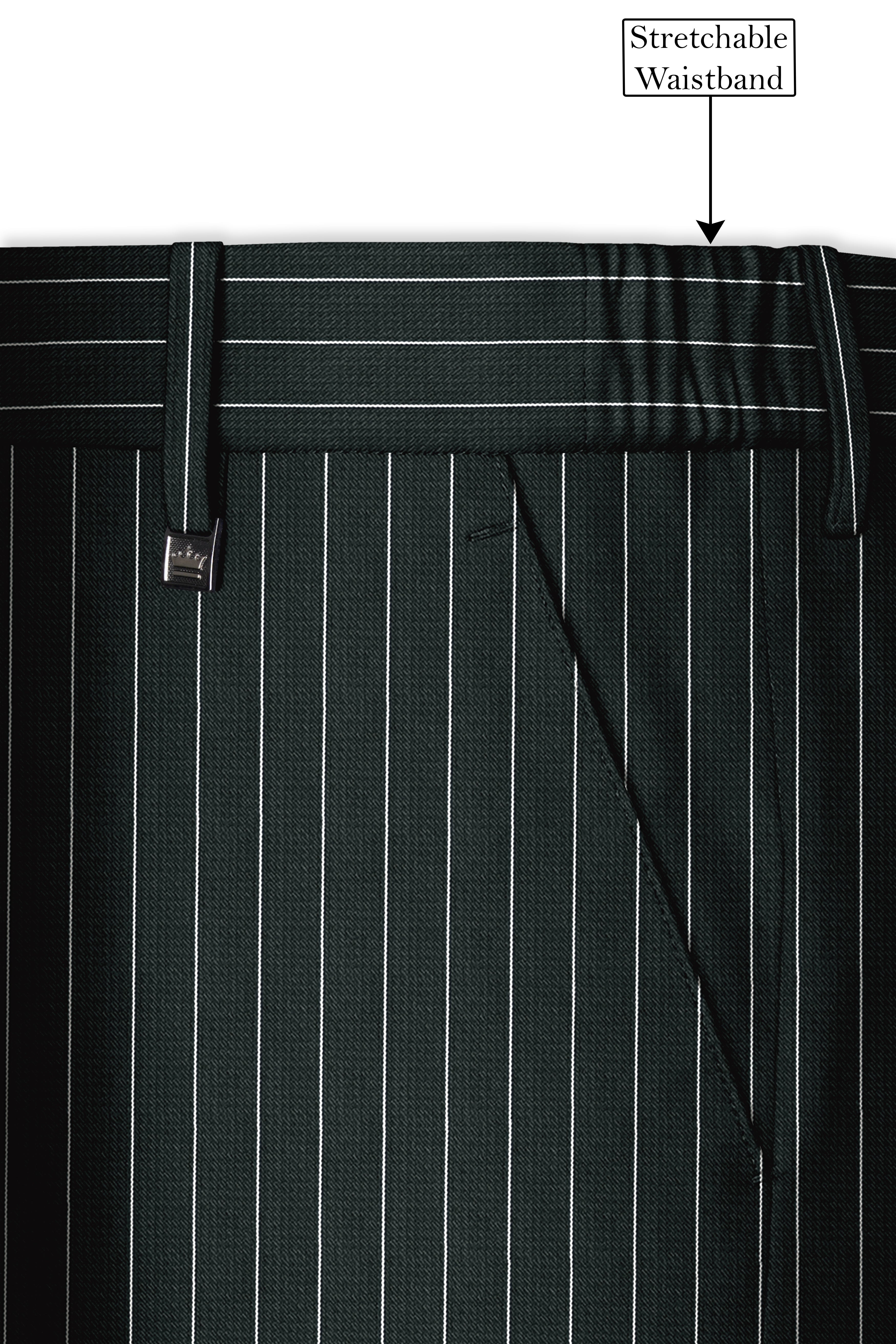 Viceroy-Hunter Green And Bright White Chalk Striped Wool Rich Slight Stretch Double Breasted Suit