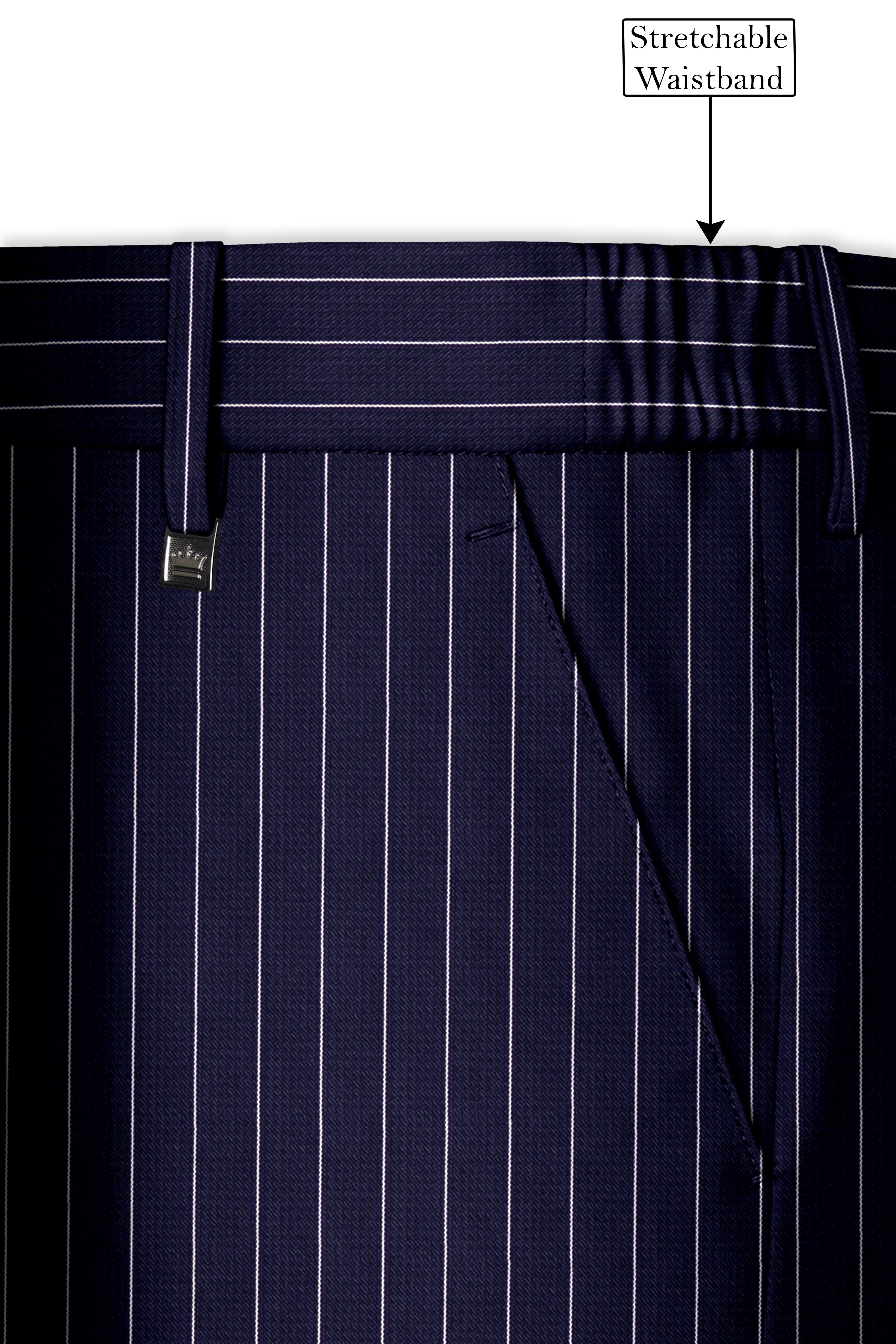 Ascot-Berry Blue And Bright White Chalk Striped Wool Rich Slight Stretch Double Breasted Suit