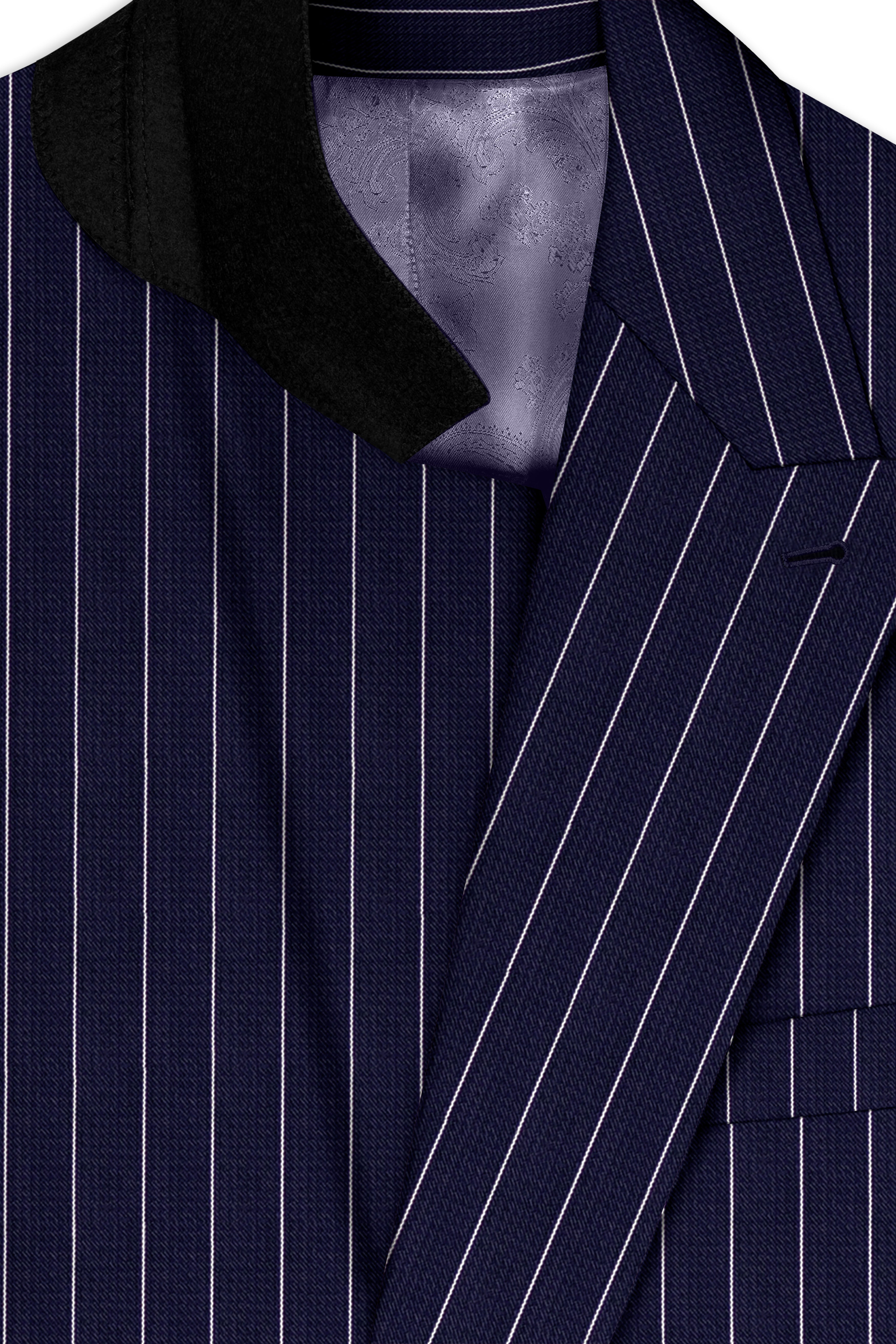 Ascot-Berry Blue And Bright White Chalk Striped Wool Rich Slight Stretch Double Breasted Suit