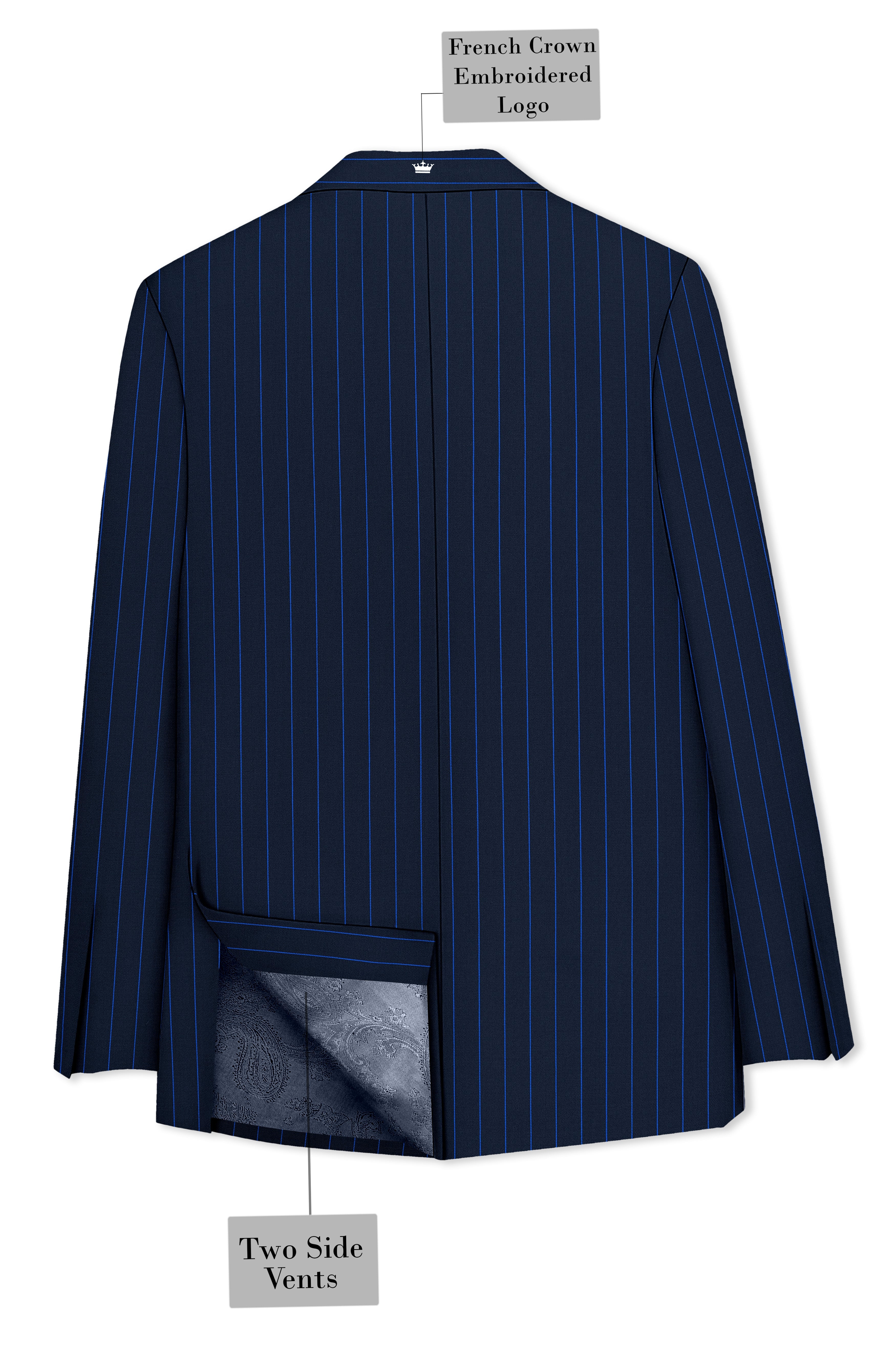 Strivon-Tealish Blue Chalk Striped Wool Rich Slight Stretch Double Breasted Suit
