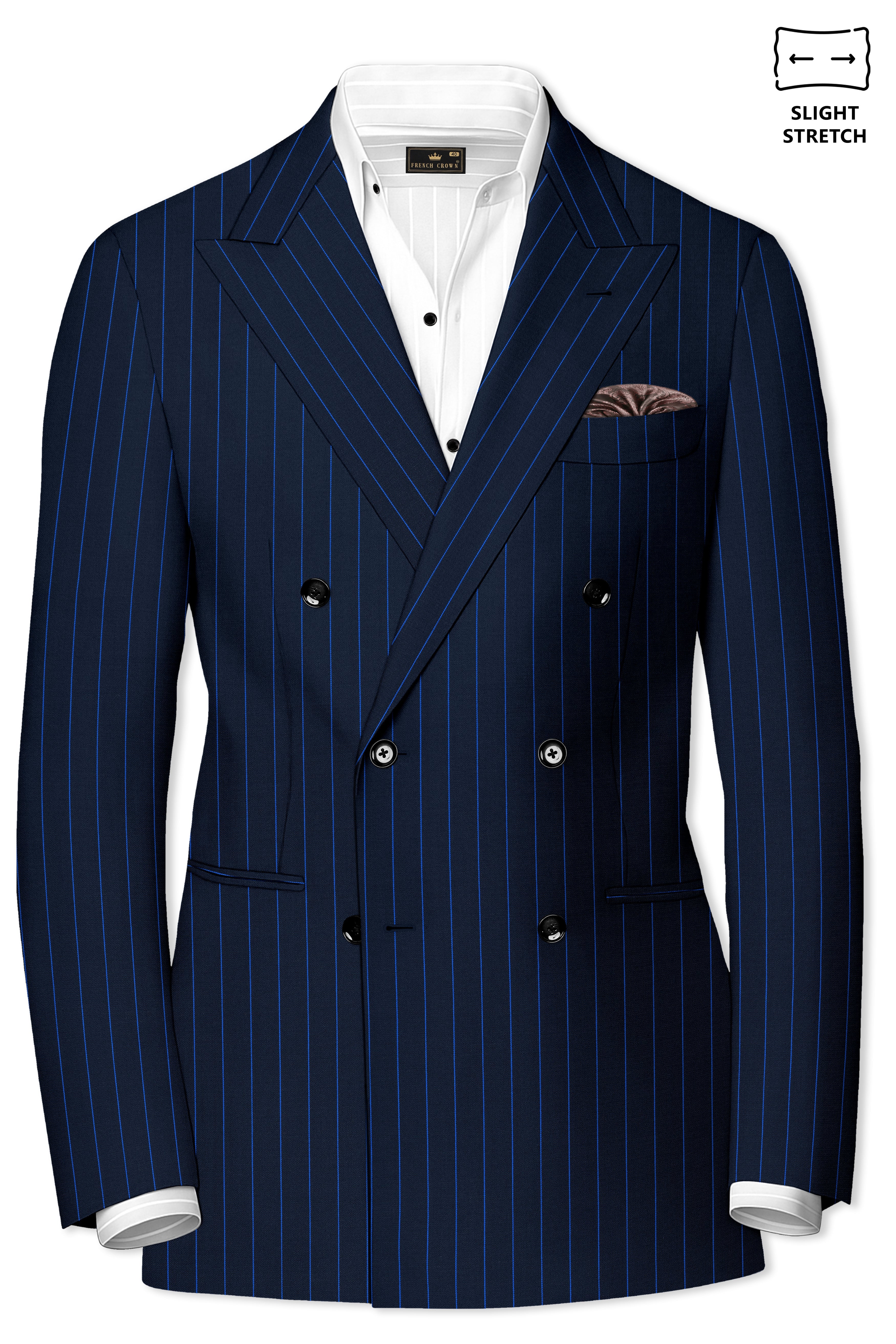 Strivon-Tealish Blue Chalk Striped Wool Rich Slight Stretch Double Breasted Suit