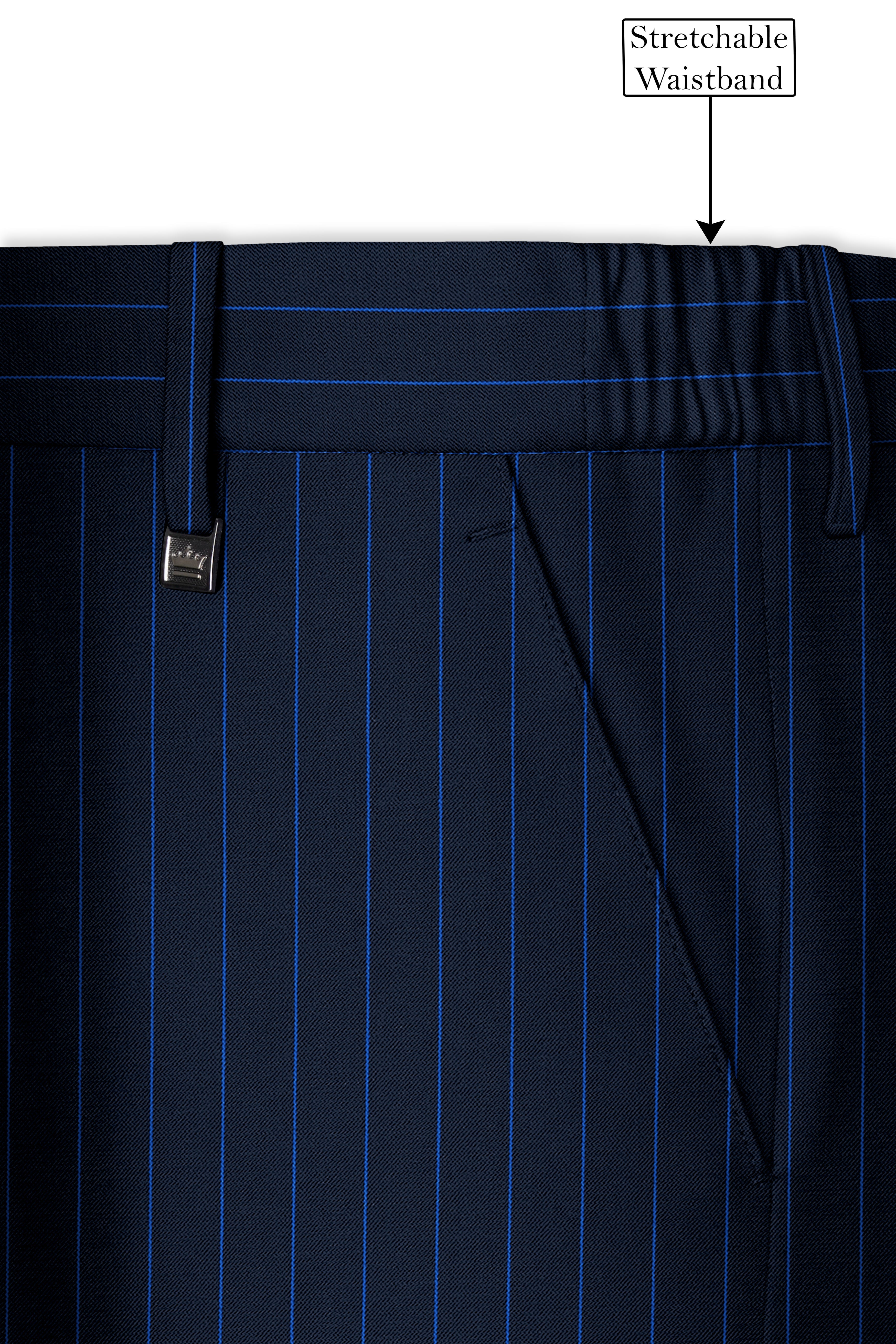 Strivon-Tealish Blue Chalk Striped Wool Rich Slight Stretch Double Breasted Suit
