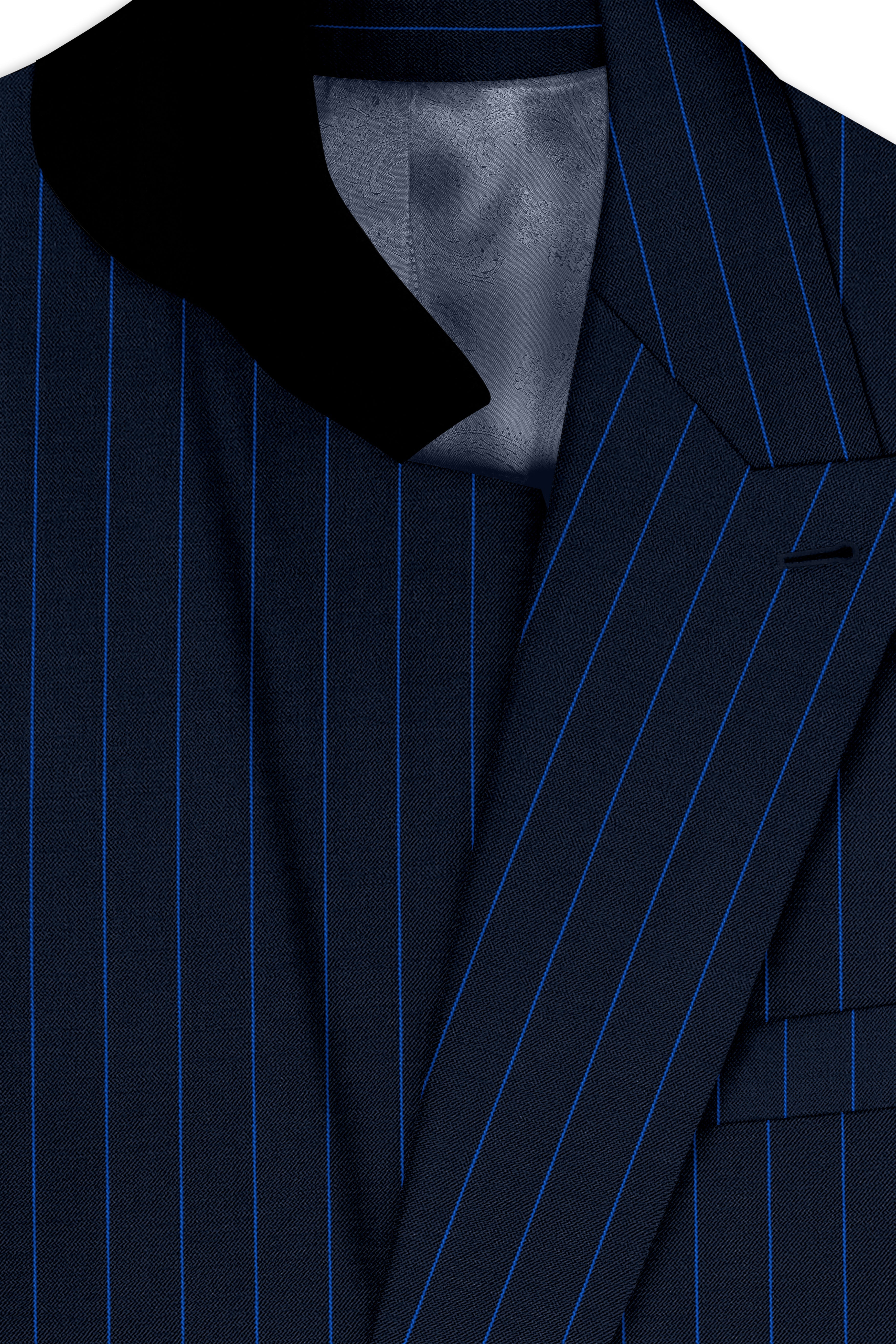 Strivon-Tealish Blue Chalk Striped Wool Rich Slight Stretch Double Breasted Suit