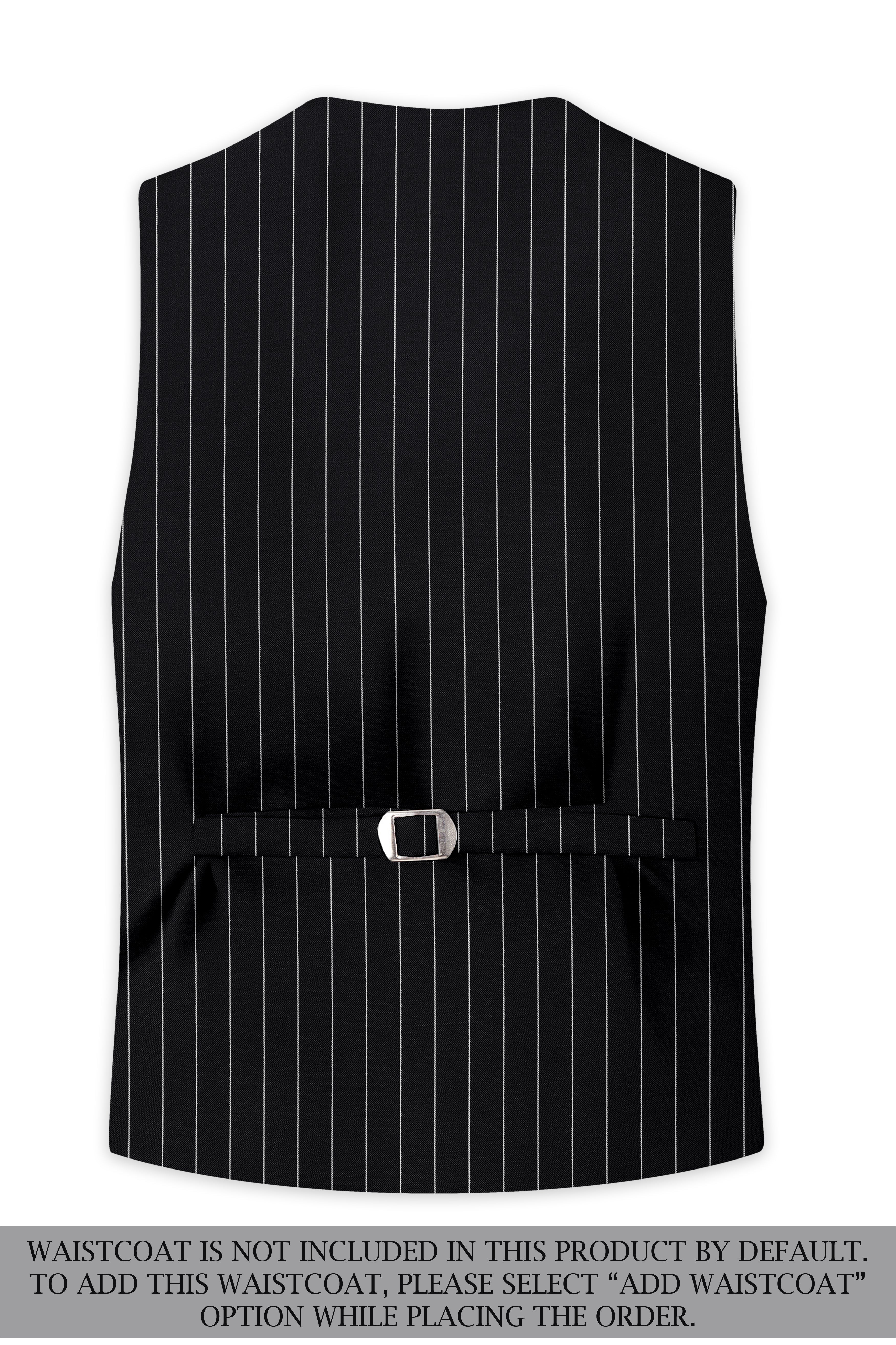 Veritas-Jade Black And Bright White Pin Striped Wool Rich Slight Stretch Double Breasted Suit
