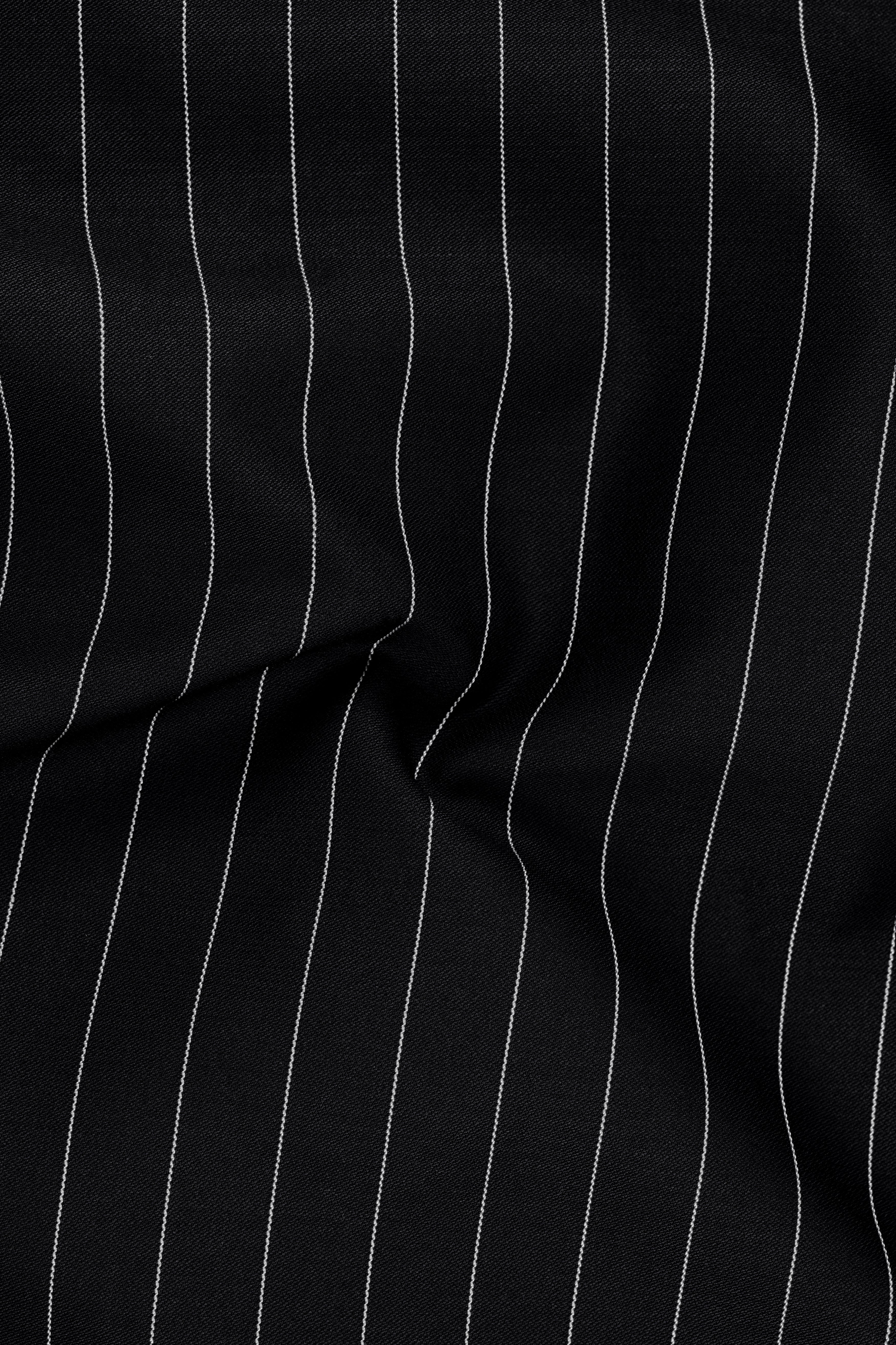 Veritas-Jade Black And Bright White Pin Striped Wool Rich Slight Stretch Double Breasted Suit