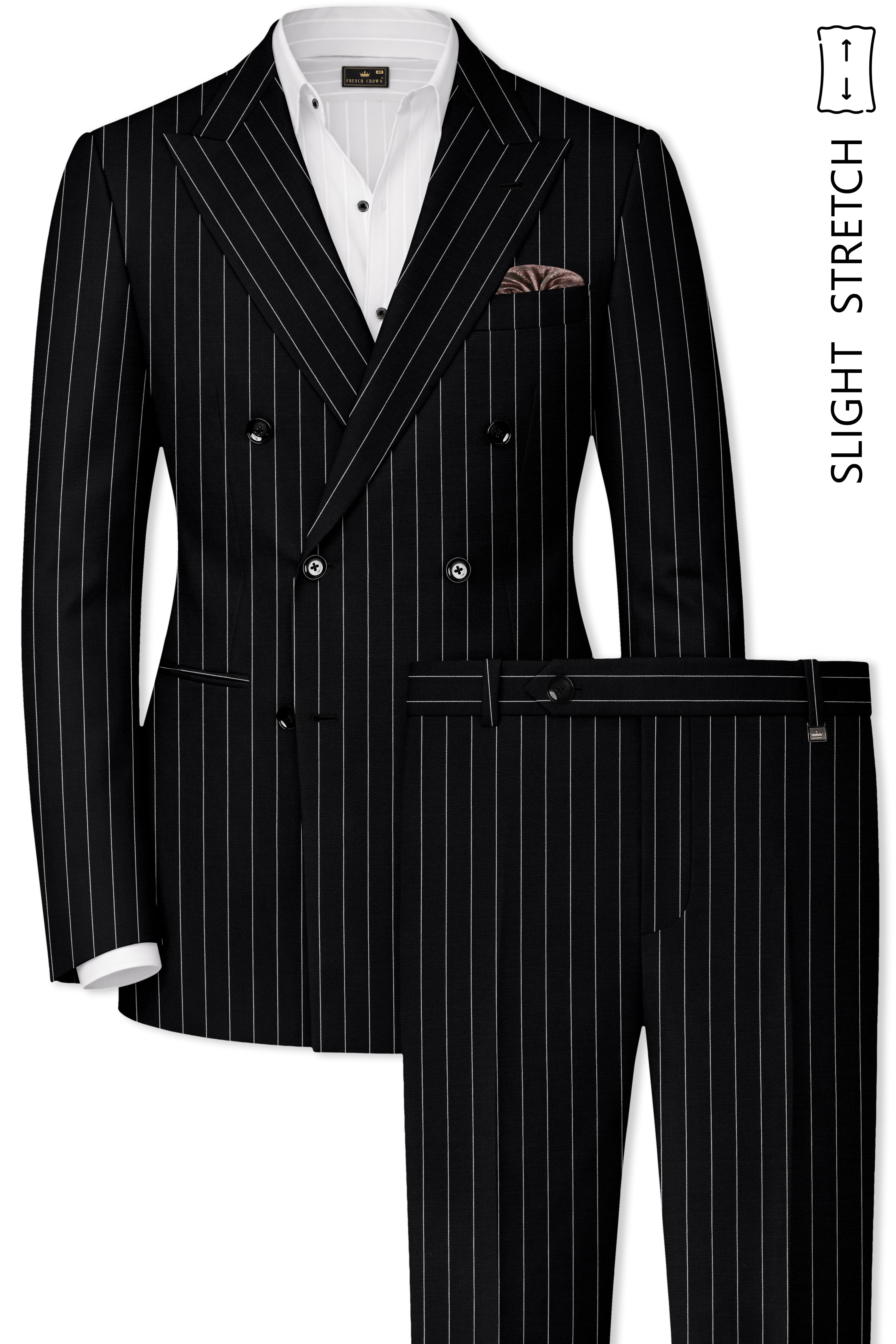 Noirline-Jade Black And Bright White Awning Striped Wool Rich Slight Stretch Double Breasted Suit