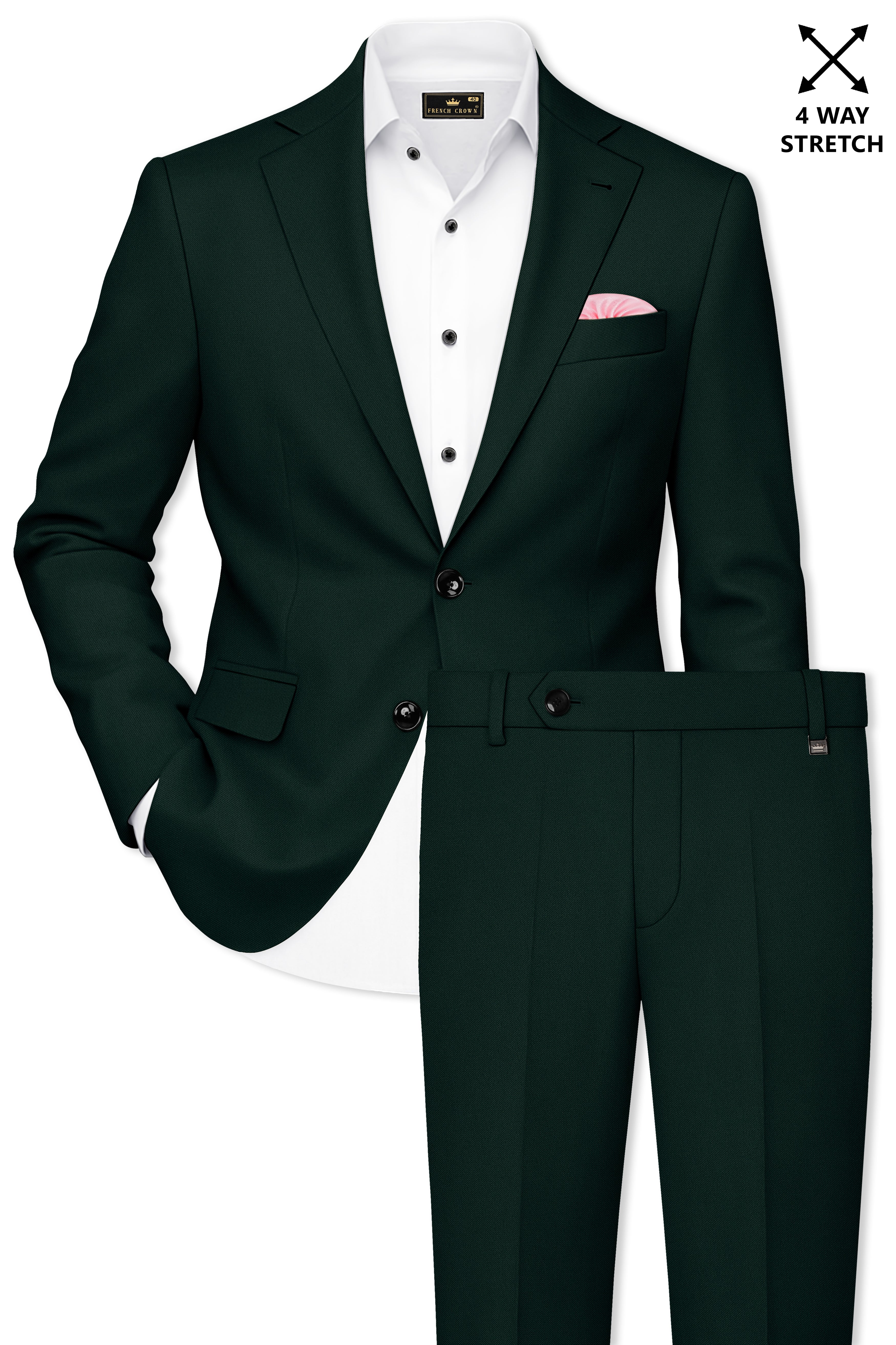 Verde-Aztec Green 4-Way Stretch Wrinkle-Free Fluid Drape Fabric Single Breasted Suit