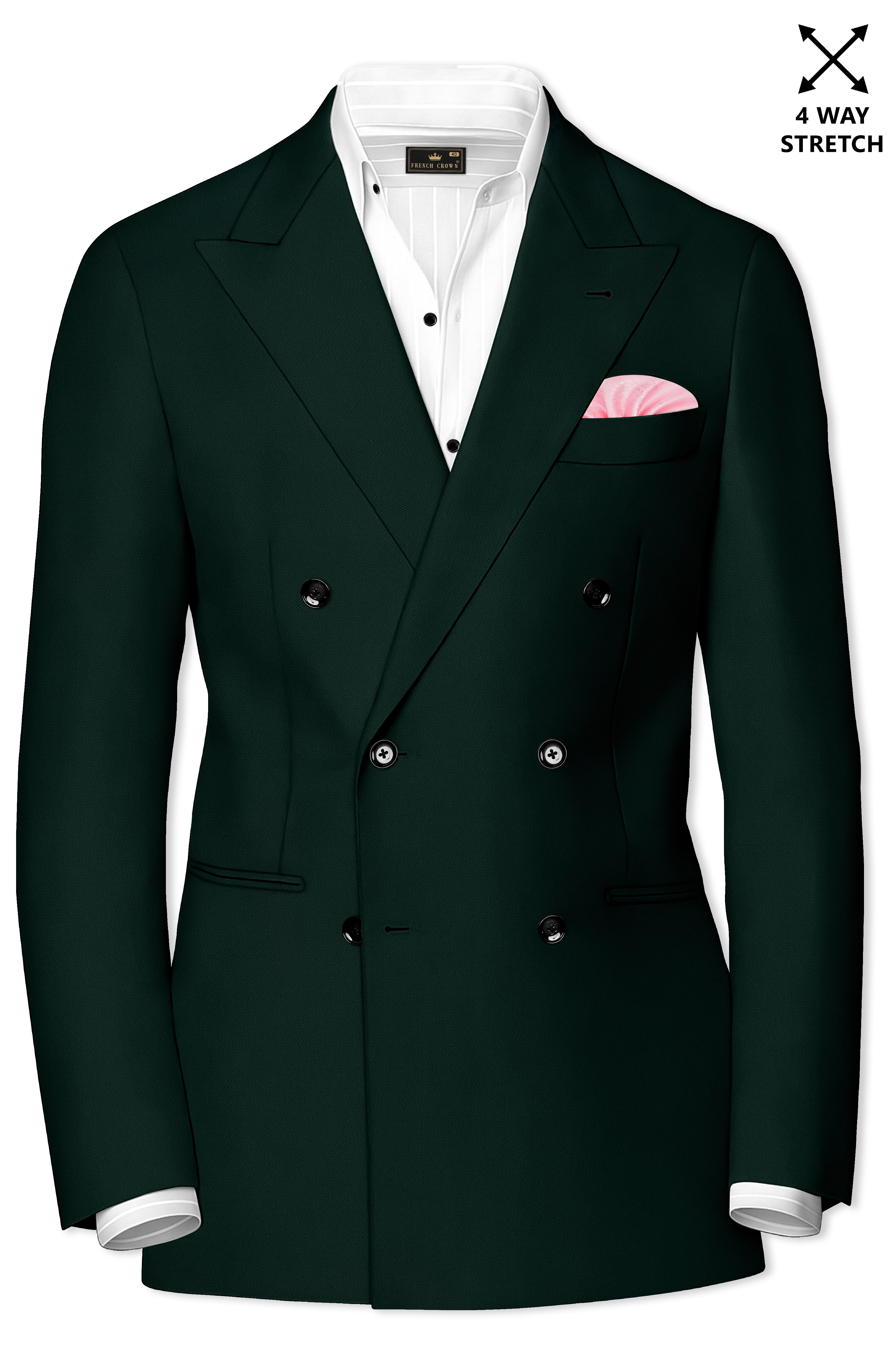 Verde-Aztec Green 4-Way Stretch Wrinkle-Free Fluid Drape Fabric Double Breasted Suit