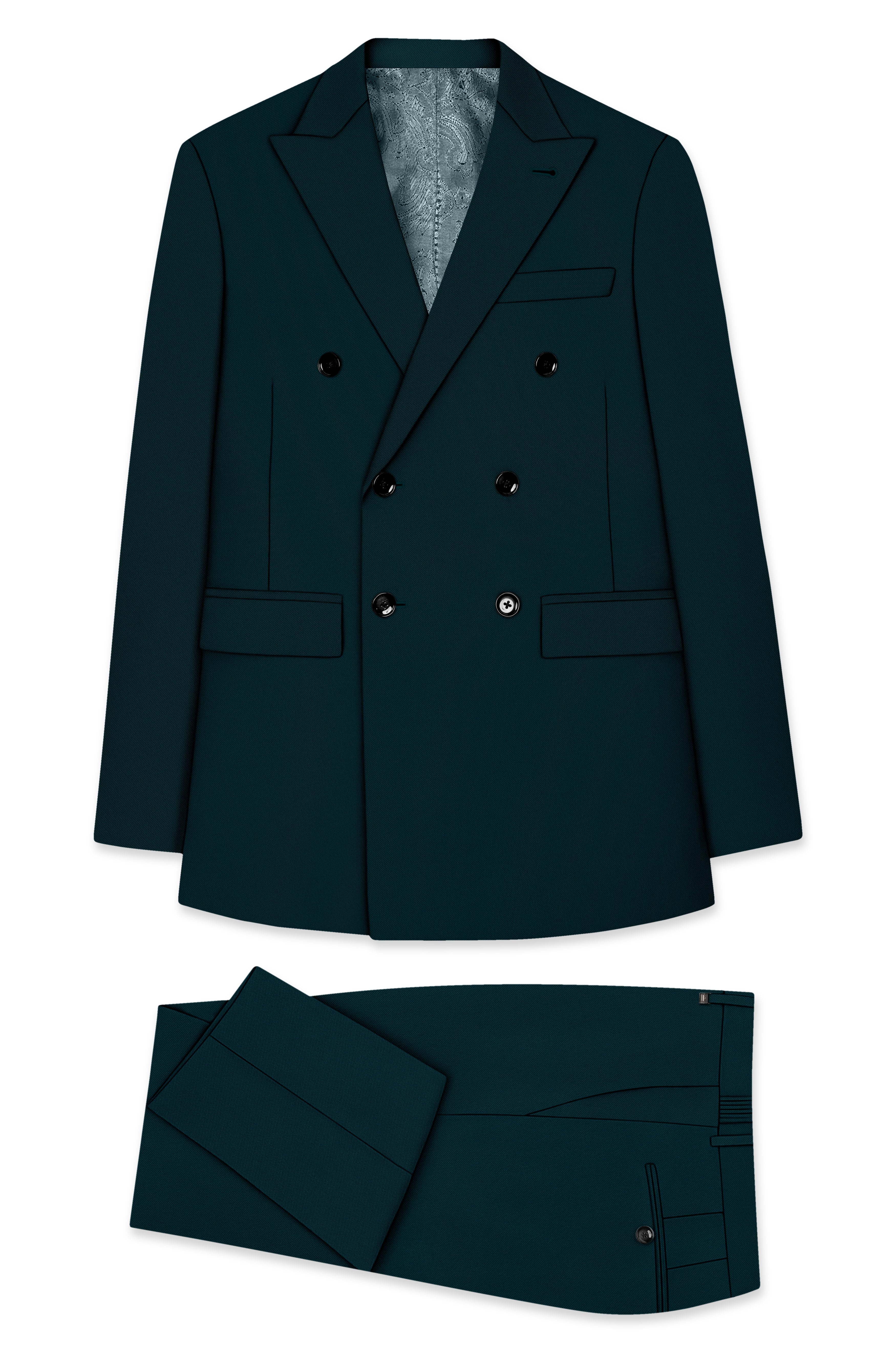 Canopy-Daintree Green 4-Way Stretch Wrinkle-Free Fluid Drape Fabric Double Breasted Suit