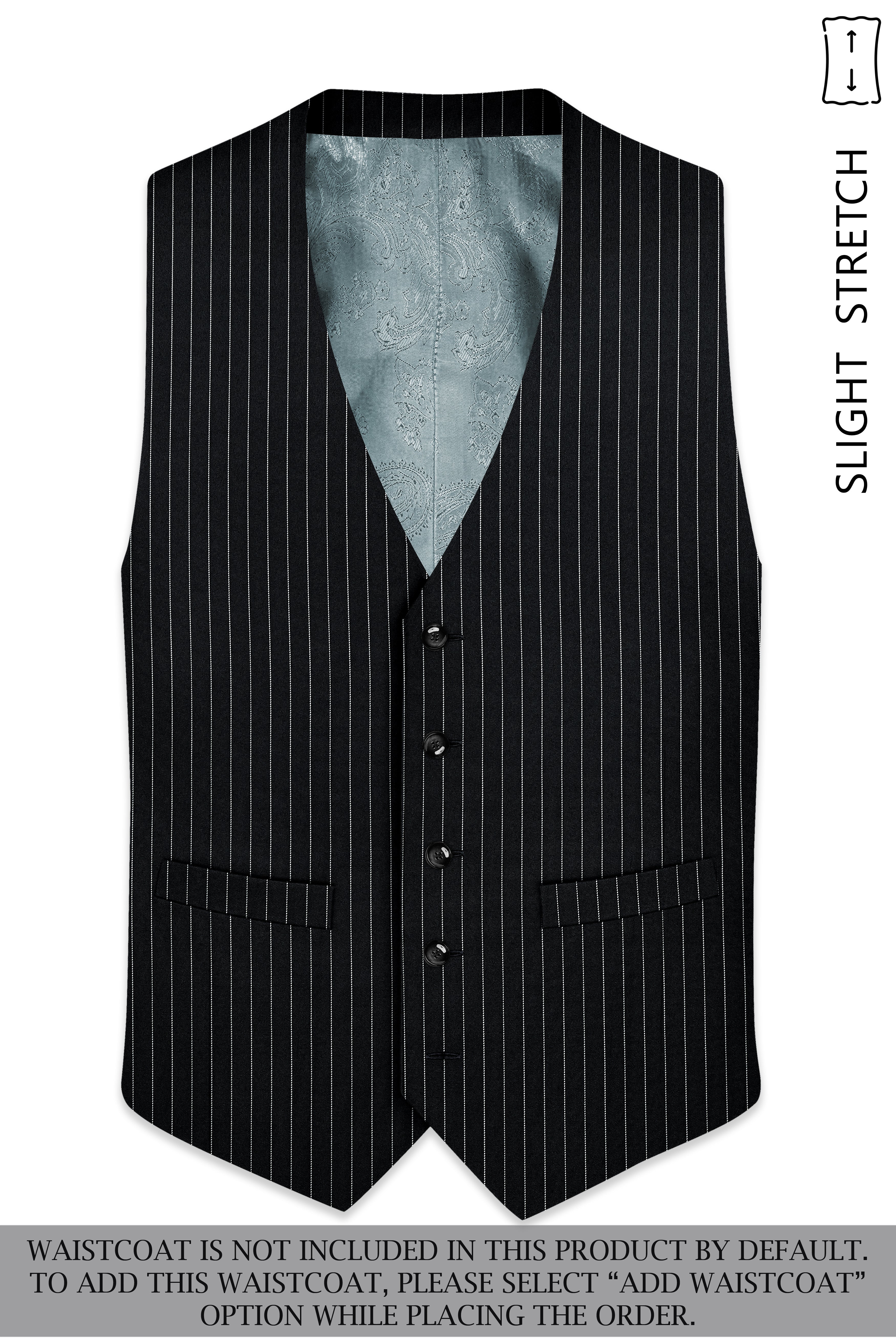 Strivon-Jade Black And Bright White Chalk Striped Wool Rich Slight Stretch Single Breasted Suit
