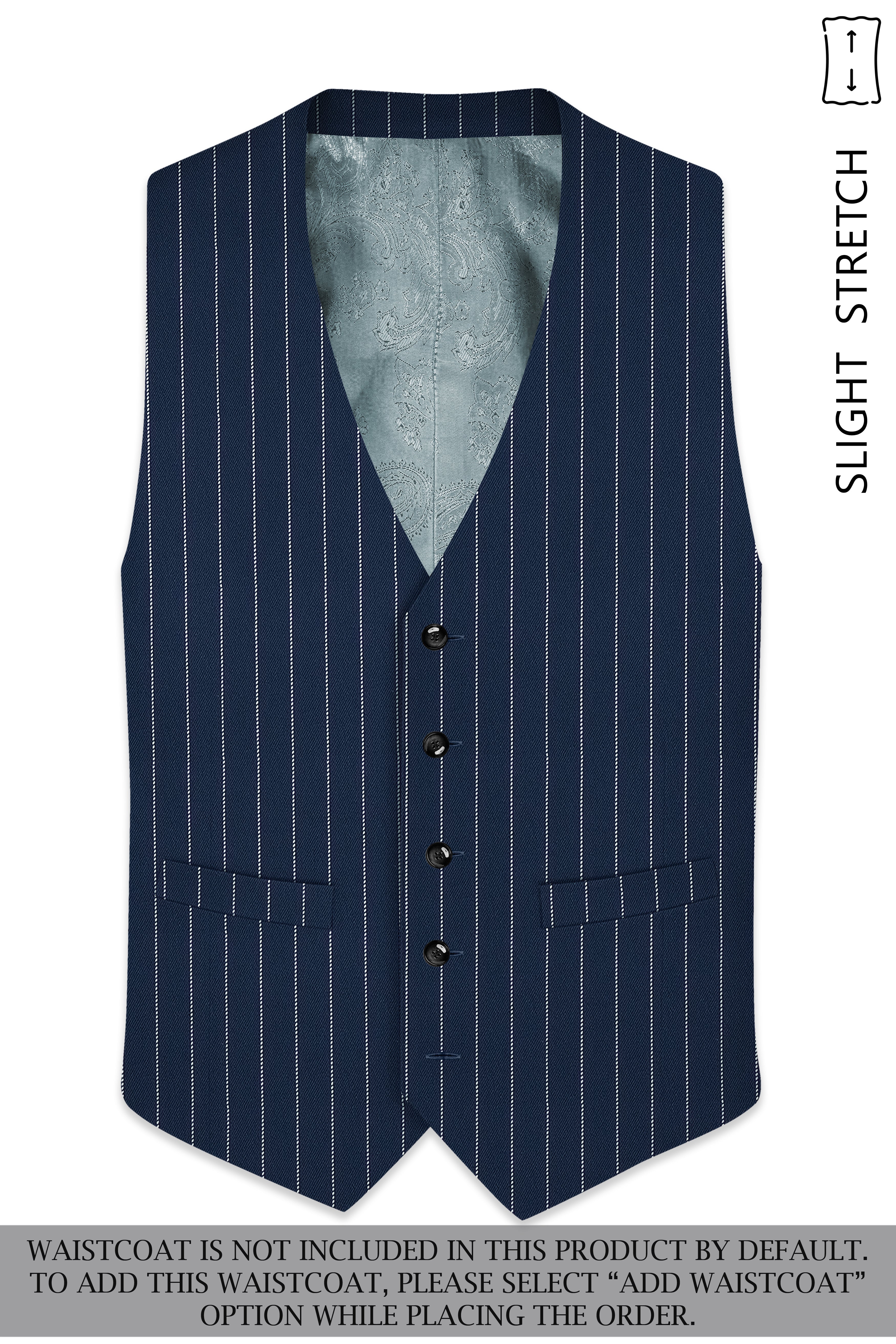 Veritus-Zodiac Blue And Bright White Chalk Striped Wool Rich Slight Stretch Single Breasted Suit