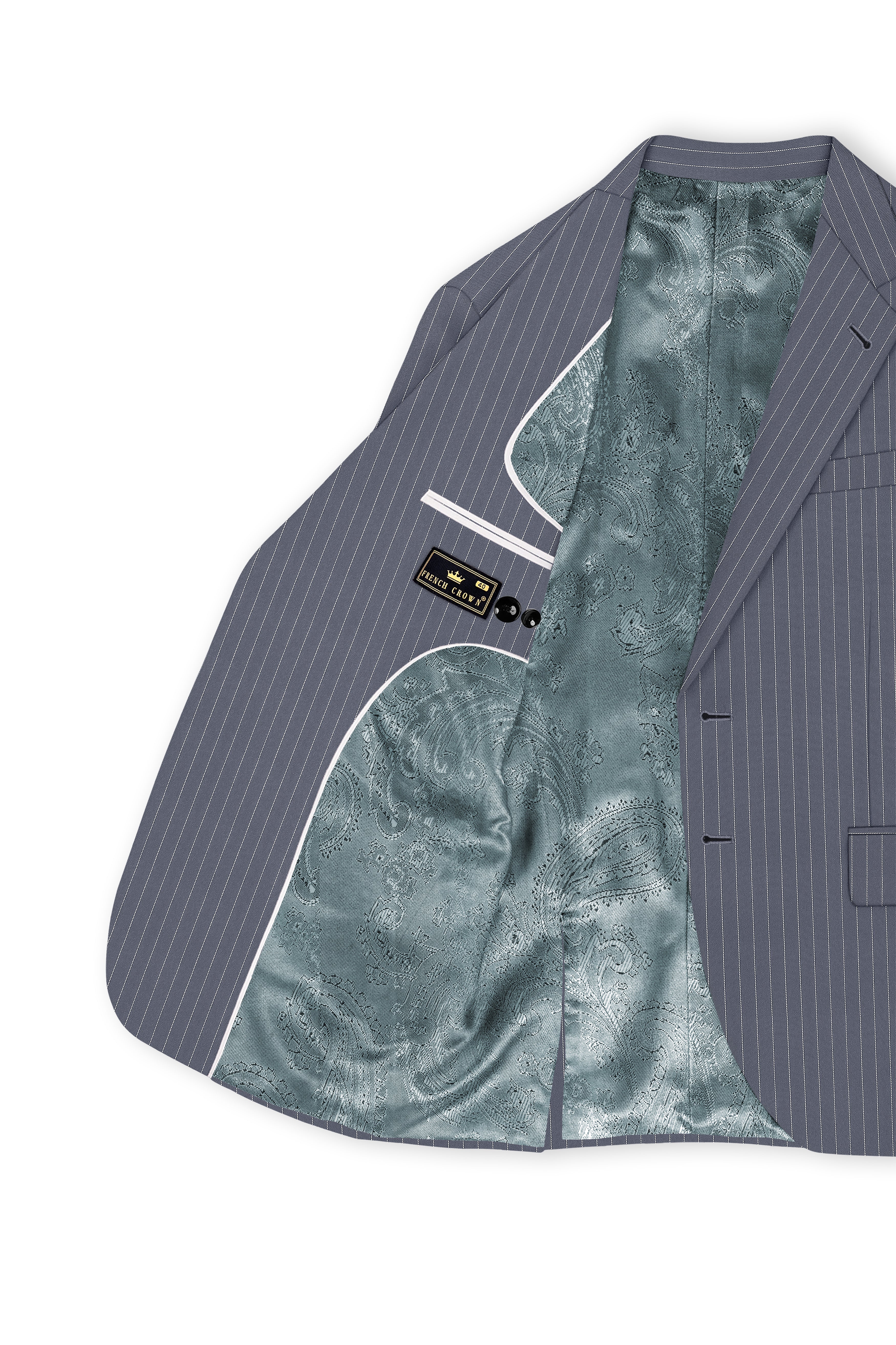 Monarch-Shark Gray And Bright White Chalk Striped Wool Rich Slight Stretch Single Breasted Suit