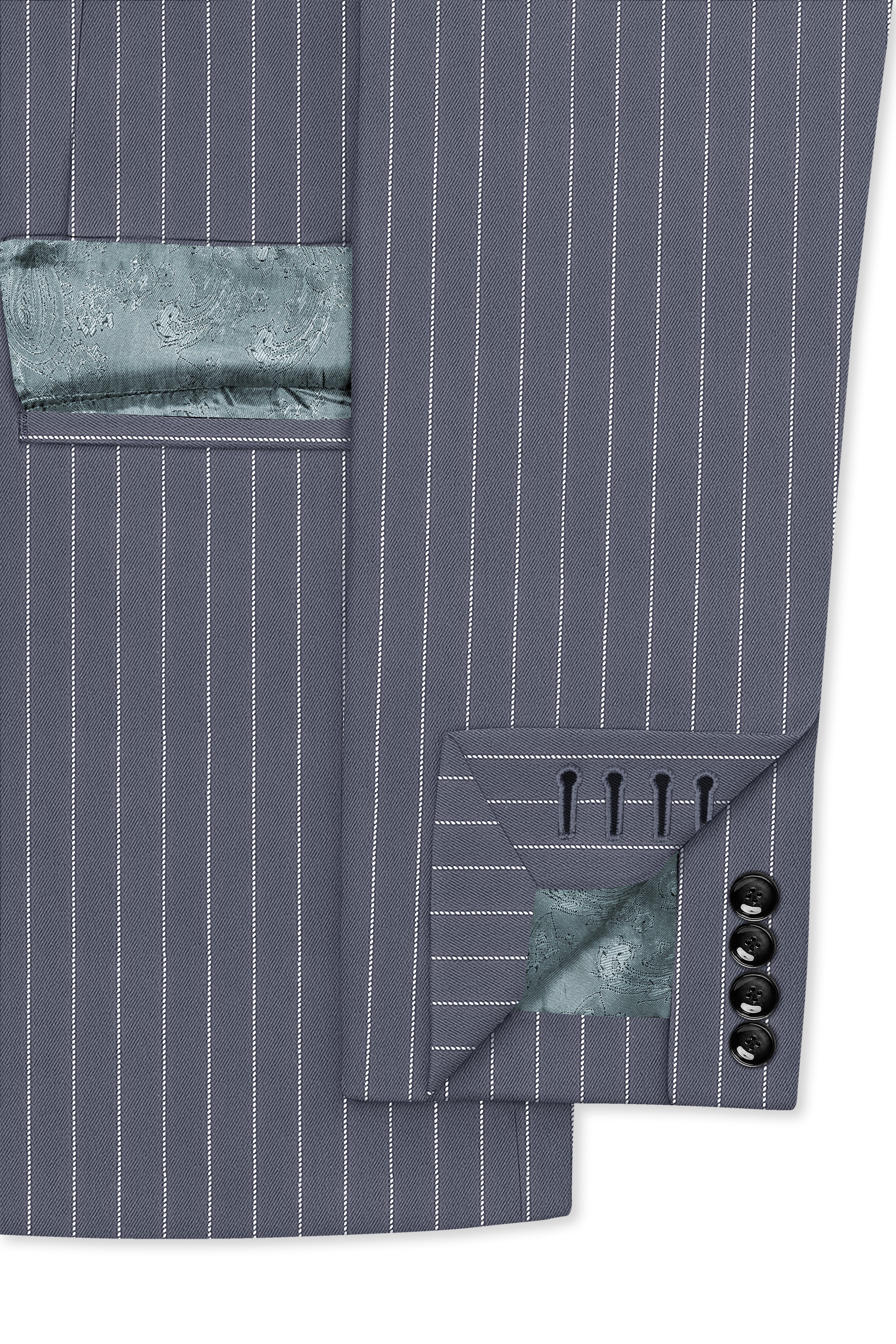 Monarch-Shark Gray And Bright White Chalk Striped Wool Rich Slight Stretch Single Breasted Suit