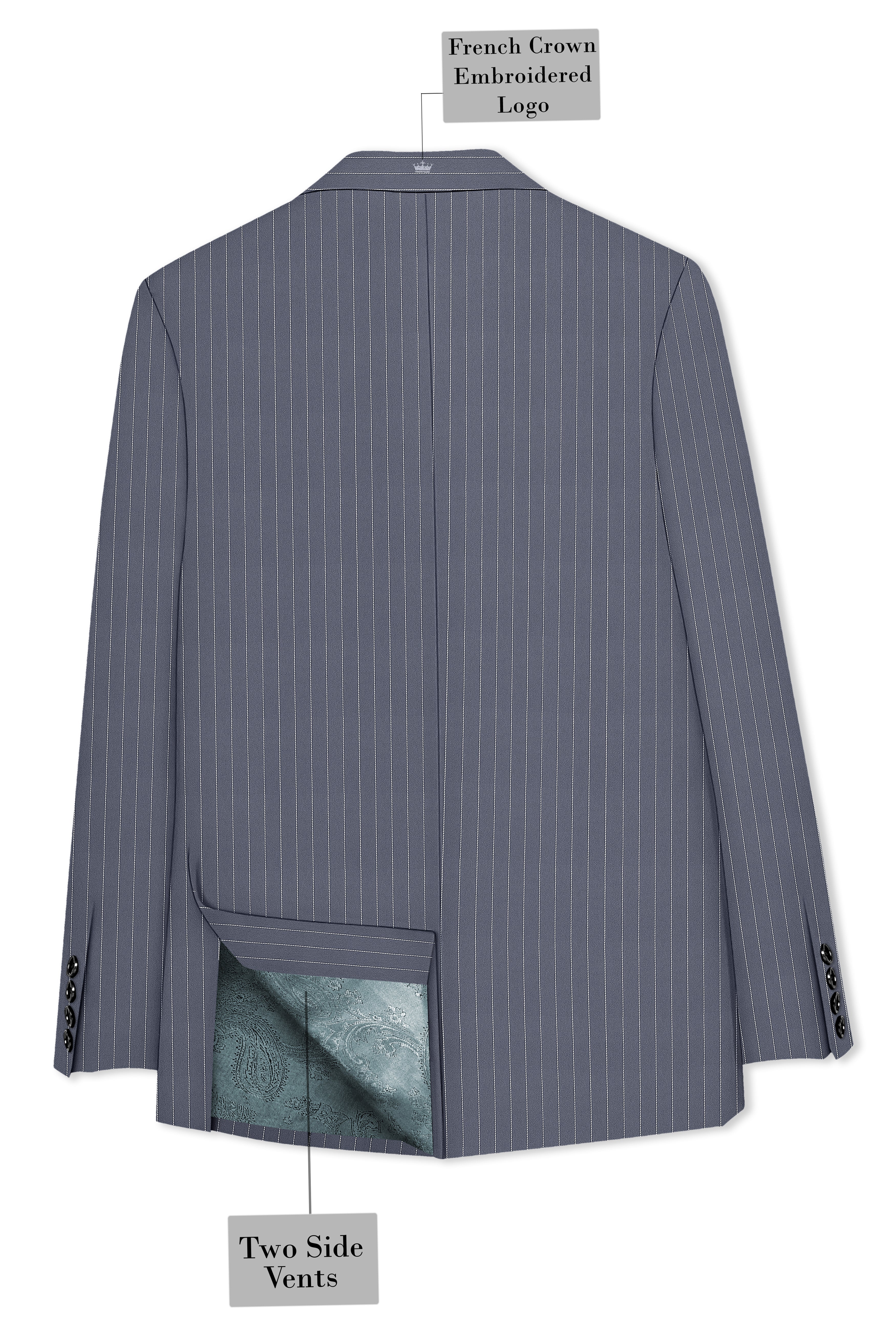 Monarch-Shark Gray And Bright White Chalk Striped Wool Rich Slight Stretch Single Breasted Suit