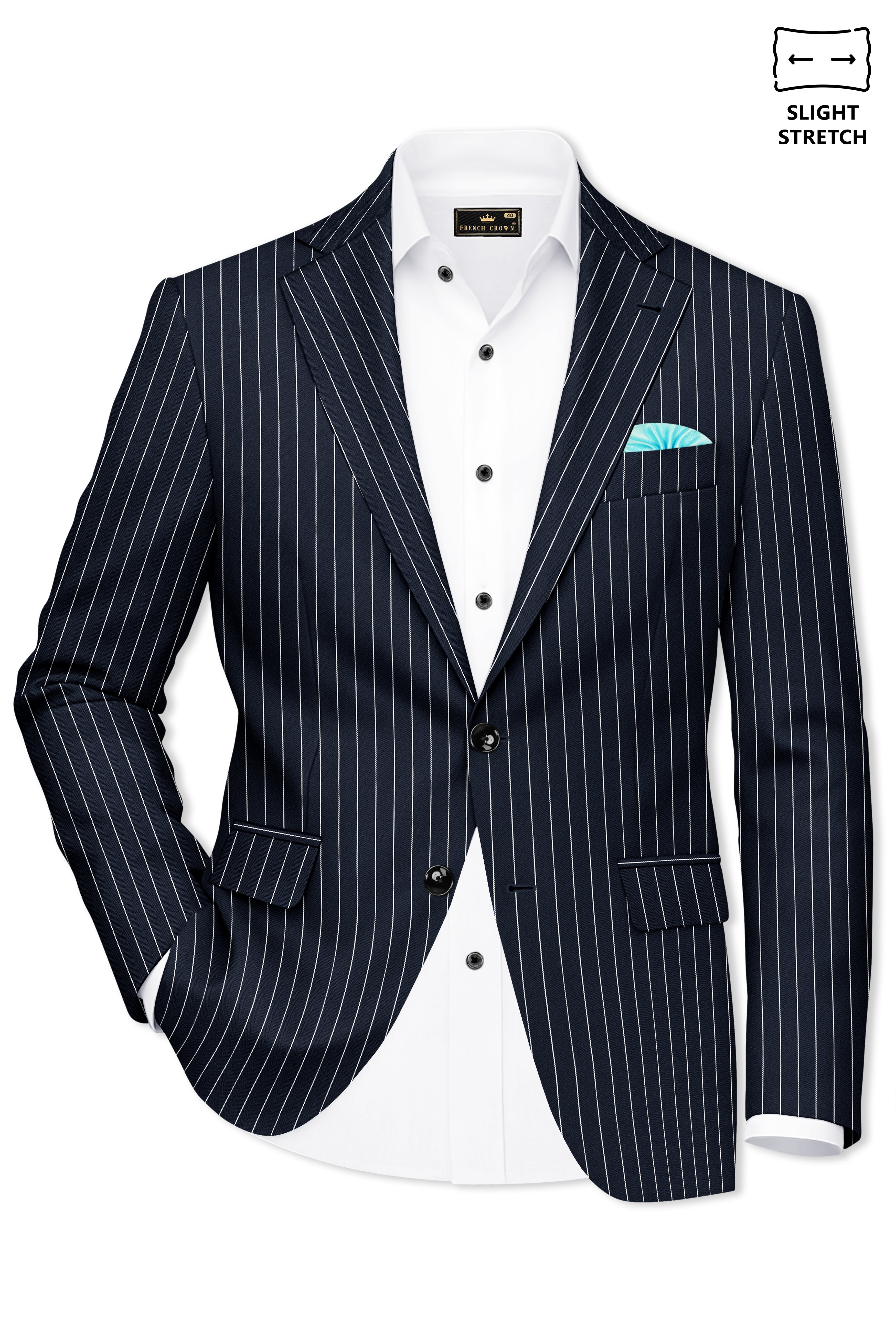Echelon-Vulcan Blue Herringbone Striped Wool Rich Slight Stretch Single Breasted Suit