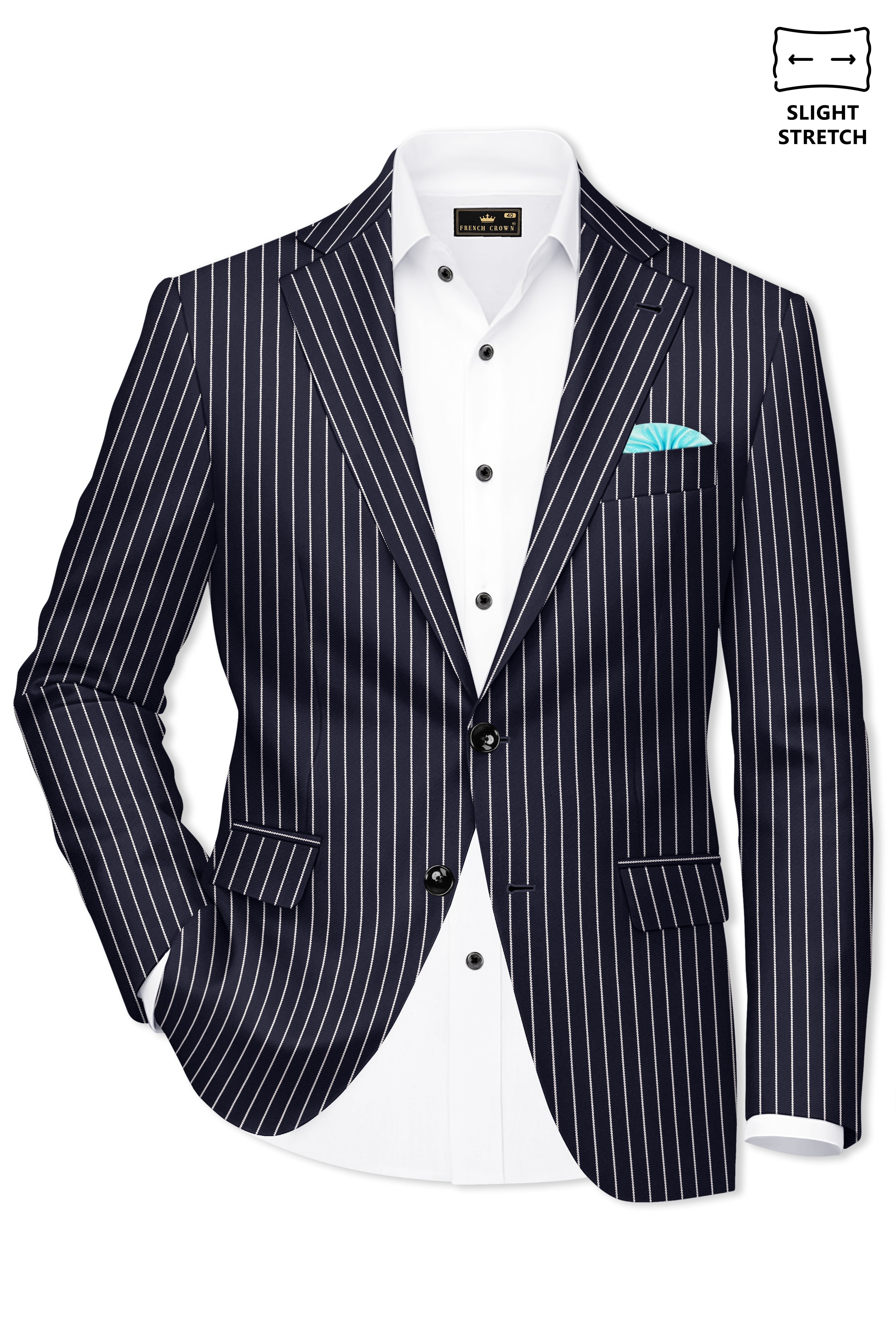 Maris-Baltic Sea Blue And Bright White Chalk Striped Wool Rich Slight Stretch Single Breasted Suit