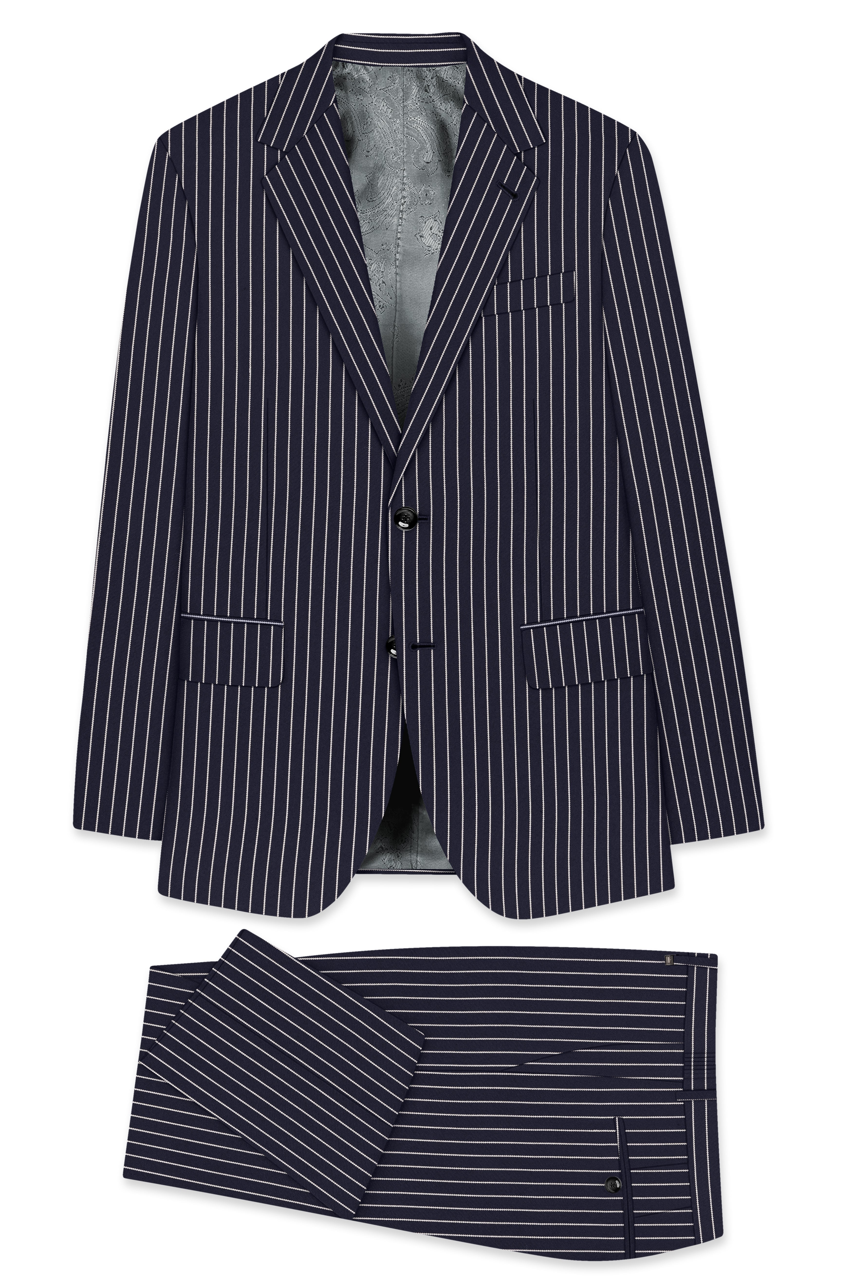 Maris-Baltic Sea Blue And Bright White Chalk Striped Wool Rich Slight Stretch Single Breasted Suit