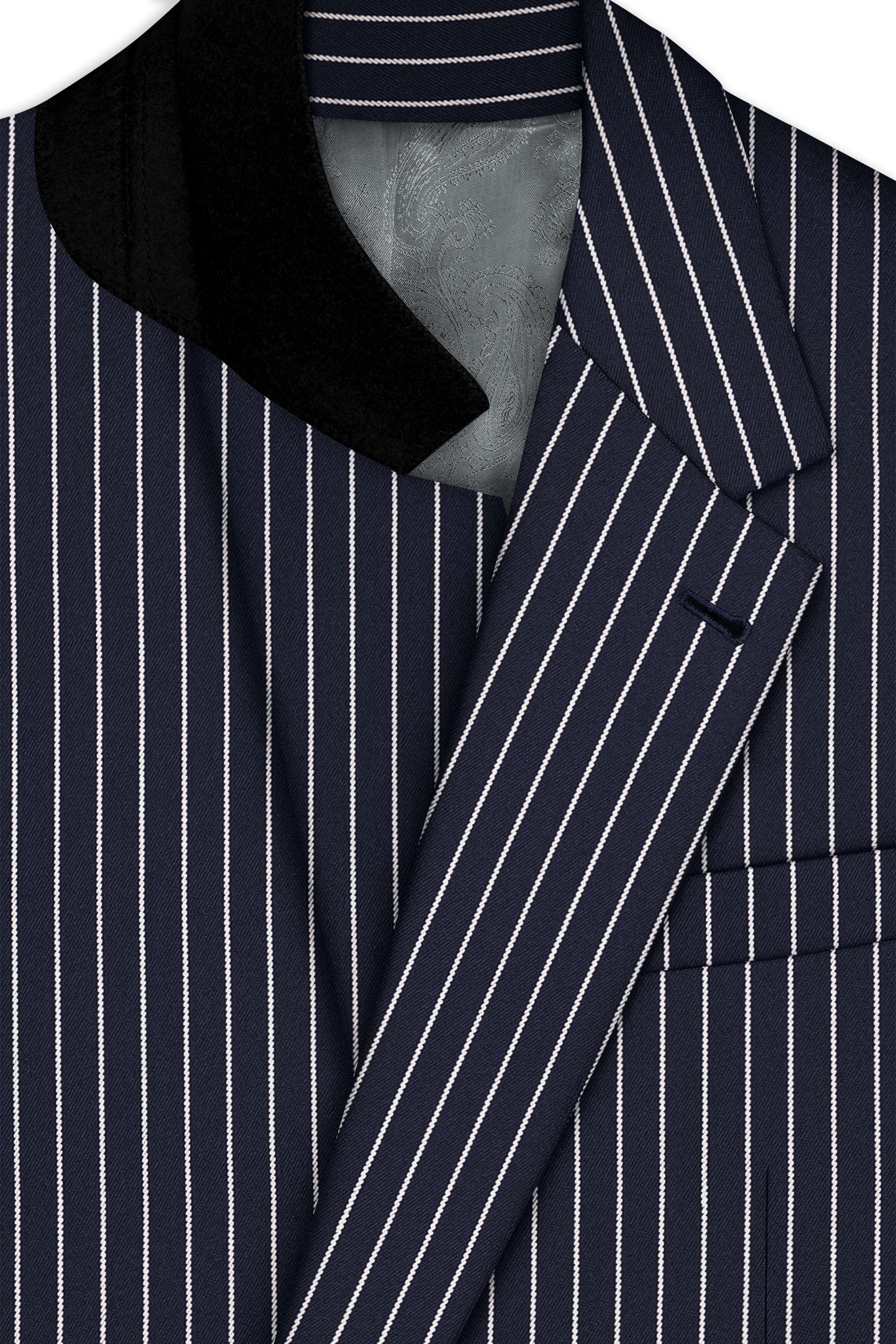 Maris-Baltic Sea Blue And Bright White Chalk Striped Wool Rich Slight Stretch Single Breasted Suit