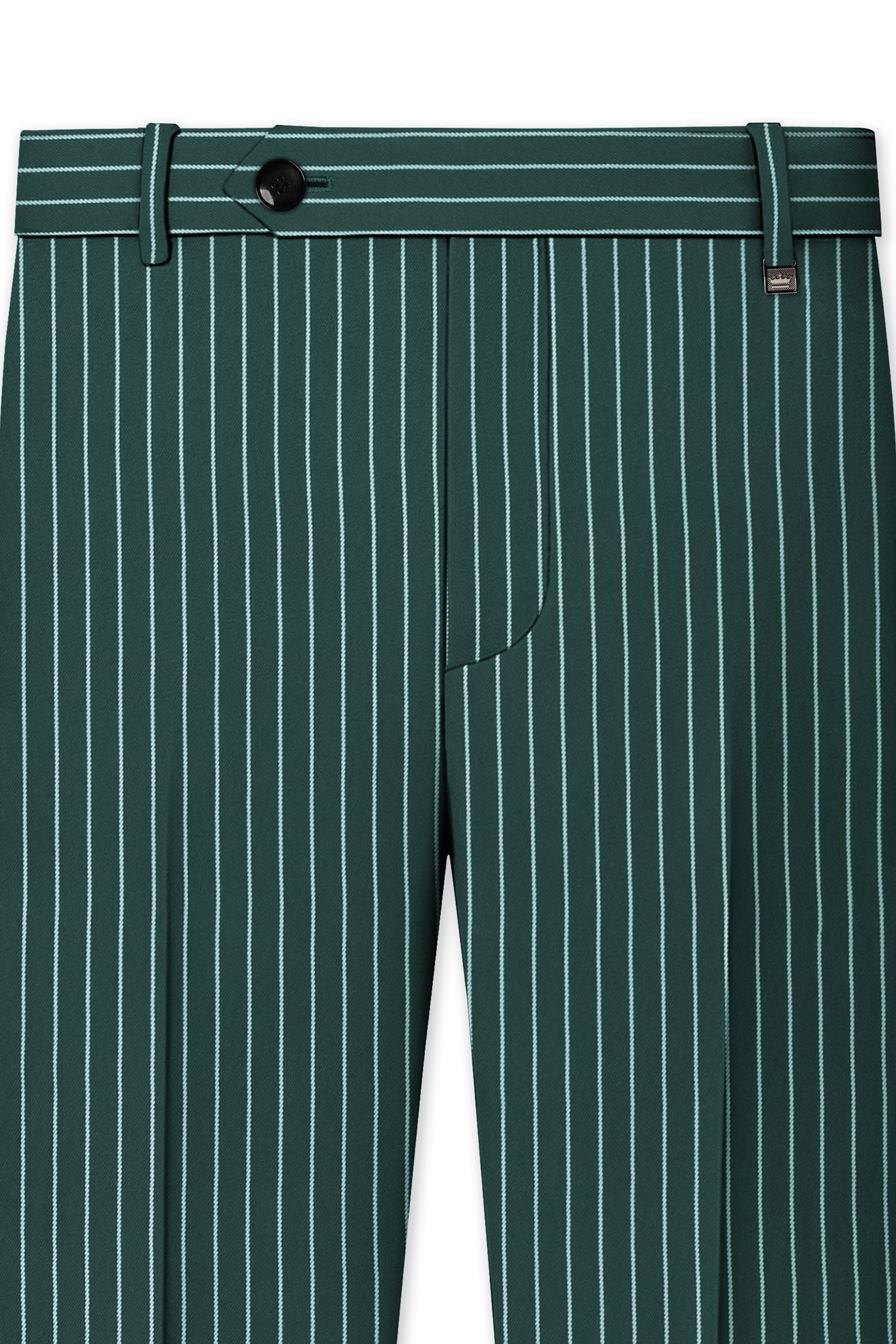 Forenza-Jungle Green And Bright White Chalk Striped Wool Rich Slight Stretch Single Breasted Suit
