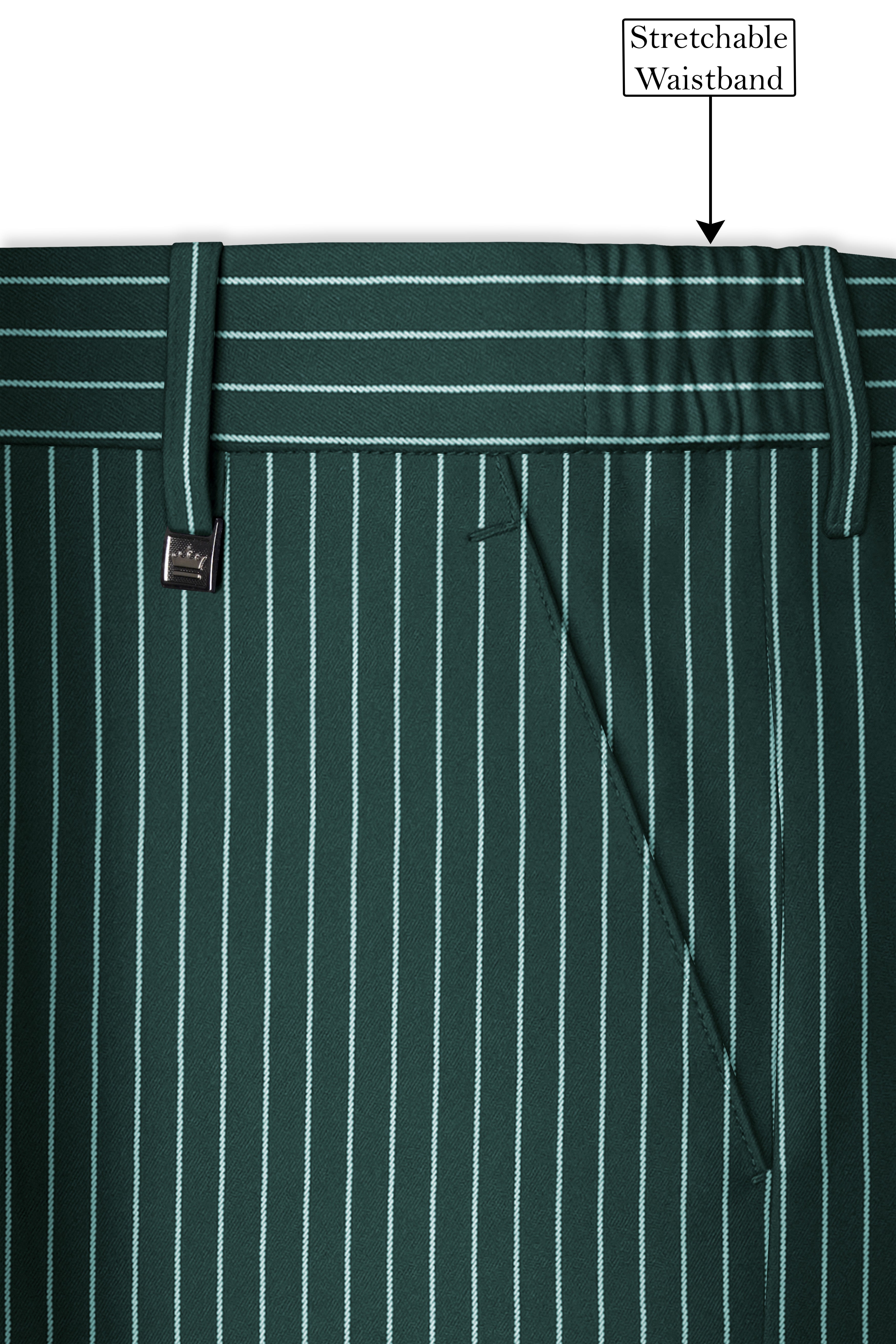 Forenza-Jungle Green And Bright White Chalk Striped Wool Rich Slight Stretch Single Breasted Suit