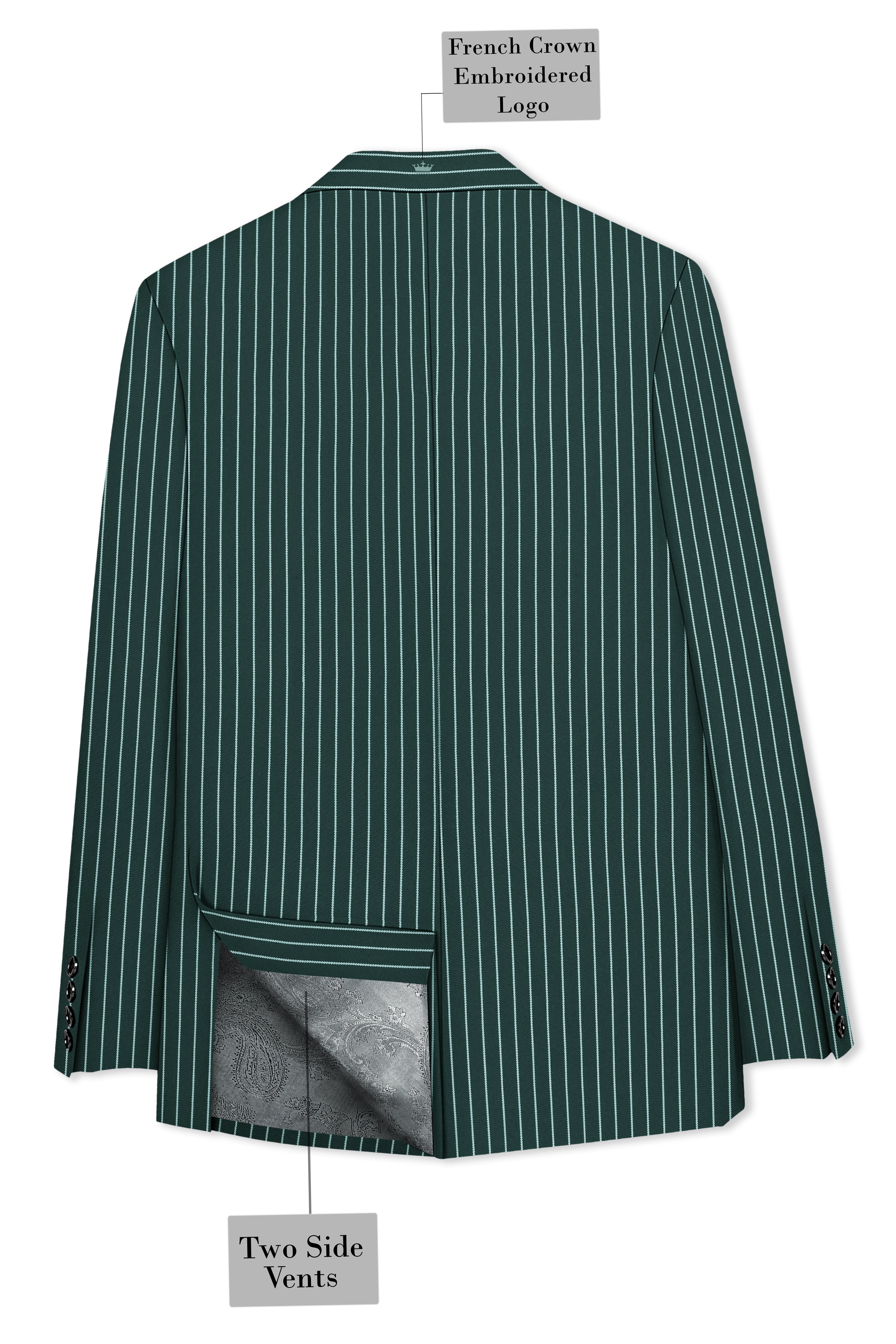 Forenza-Jungle Green And Bright White Chalk Striped Wool Rich Slight Stretch Single Breasted Suit