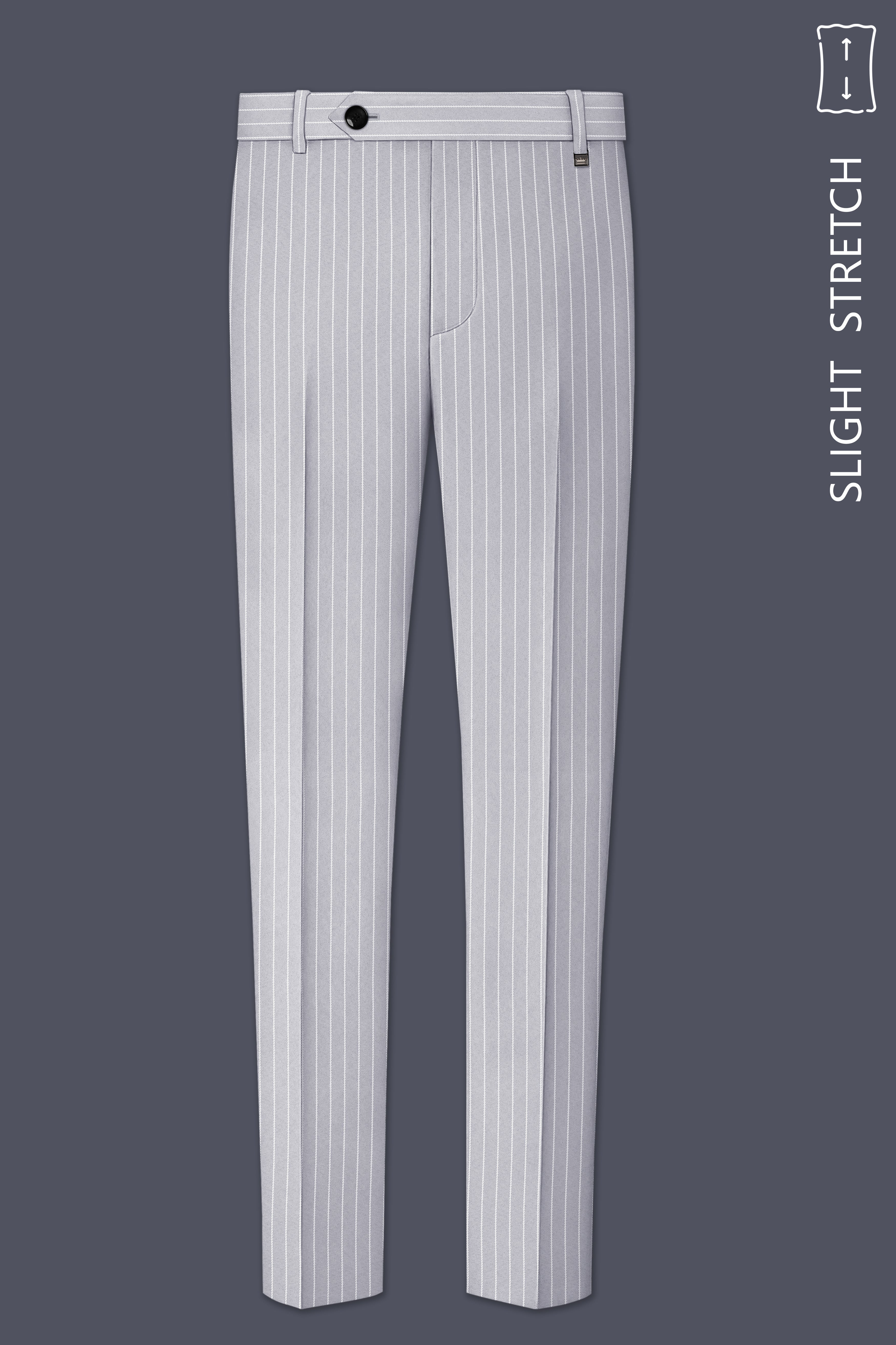 Sterlan-Goose Gray And Bright White Chalk Striped Wool Rich Slight Stretch Single Breasted Suit