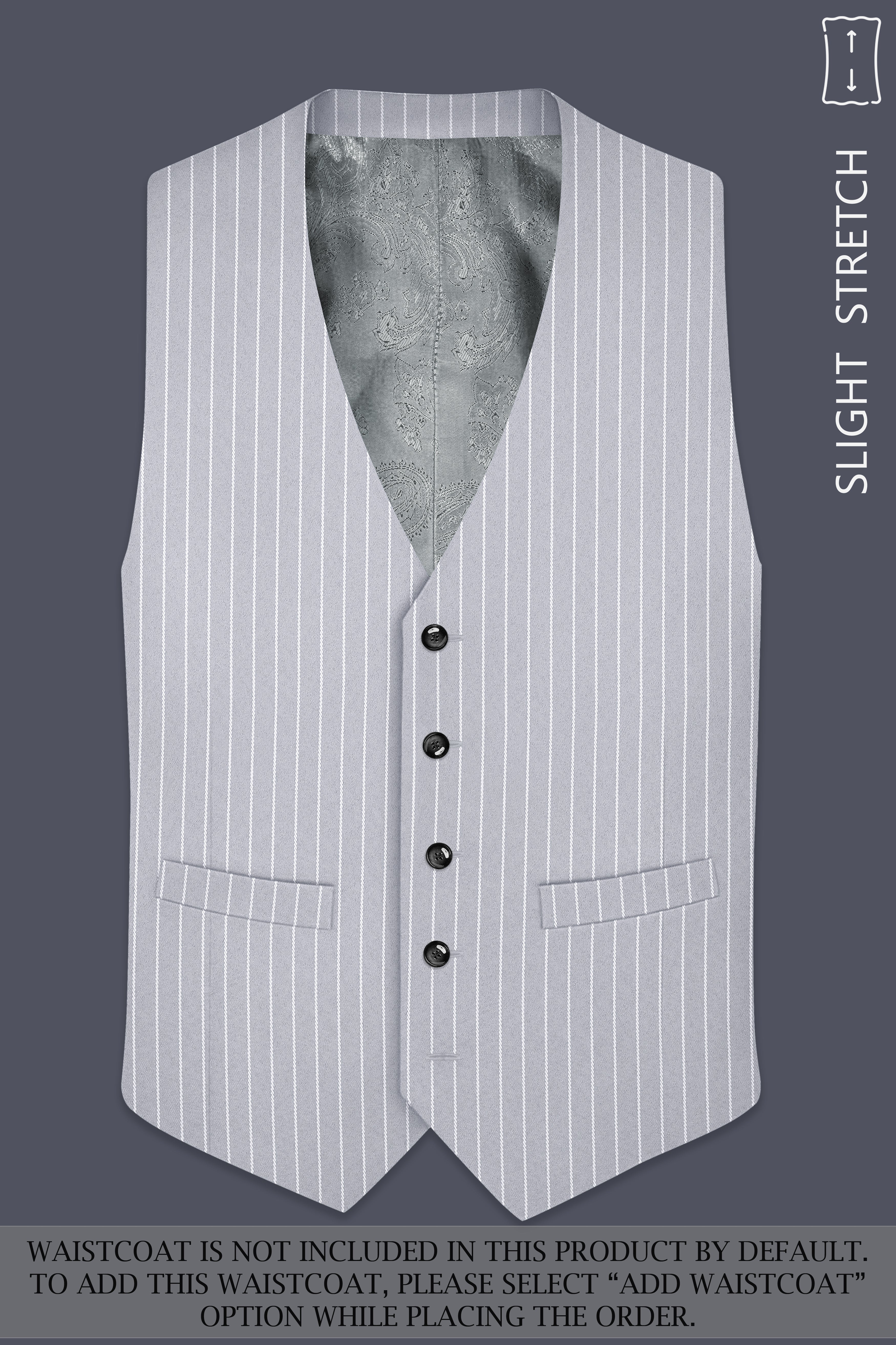 Sterlan-Goose Gray And Bright White Chalk Striped Wool Rich Slight Stretch Single Breasted Suit