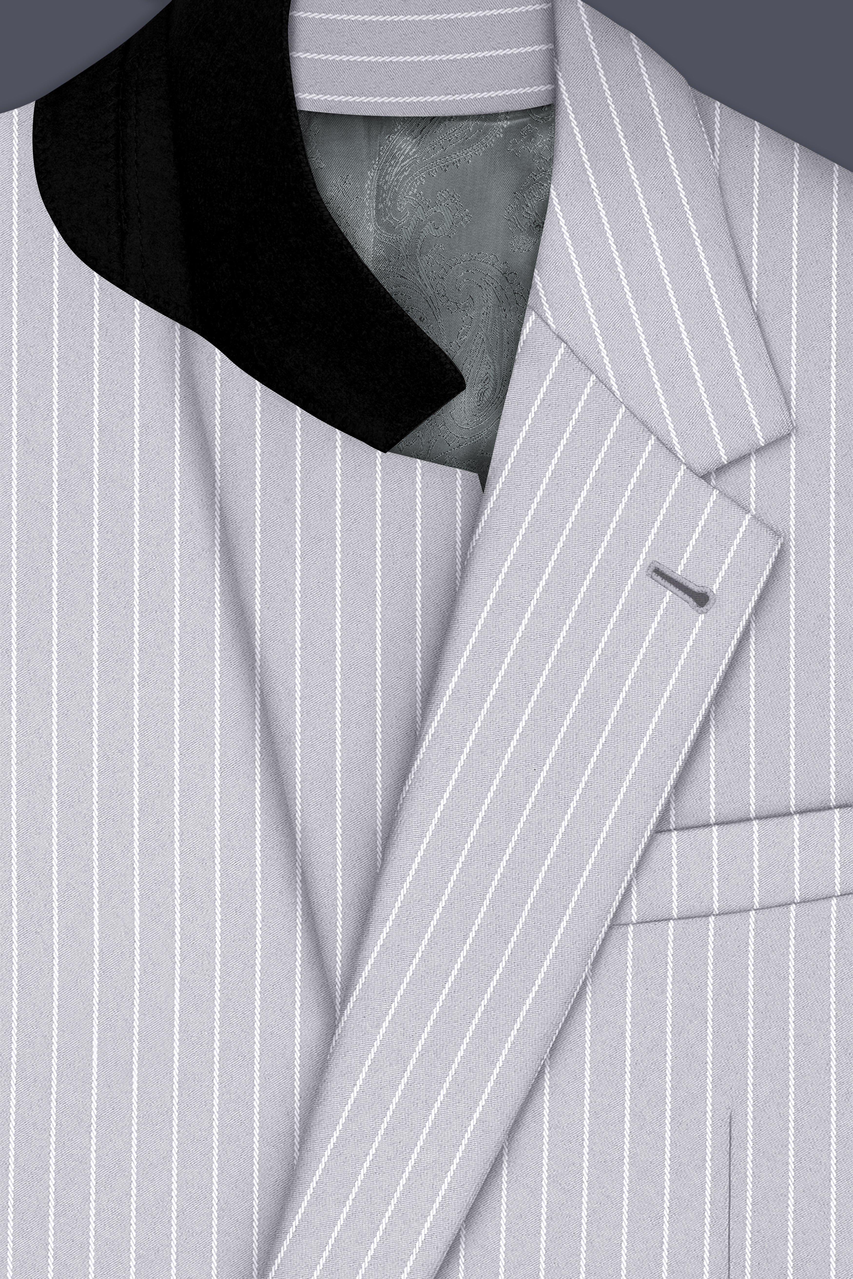 Sterlan-Goose Gray And Bright White Chalk Striped Wool Rich Slight Stretch Single Breasted Suit