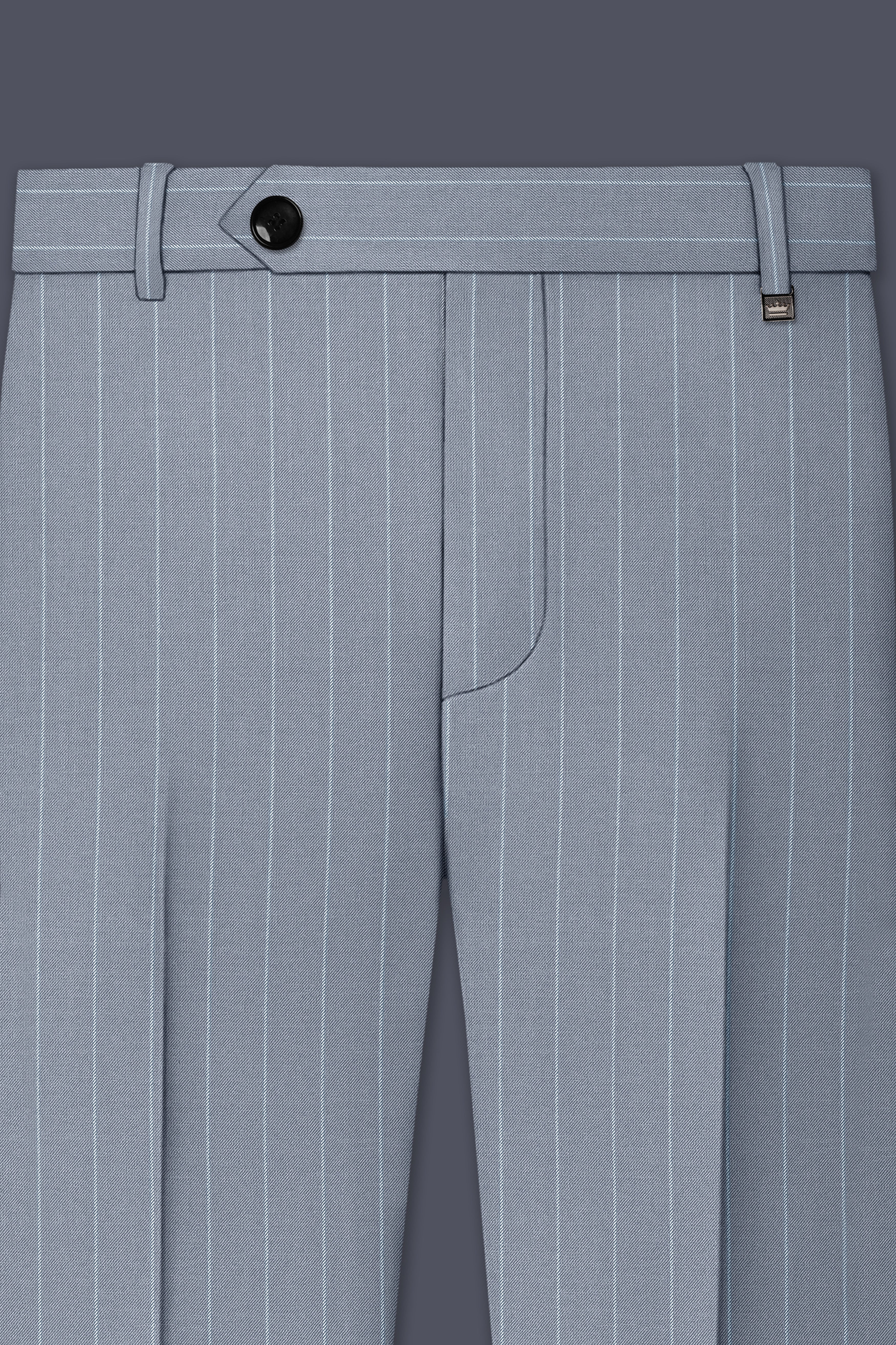 Prestige-Regent Gray And Bright White Chalk Striped Wool Rich Slight Stretch Single Breasted Suit