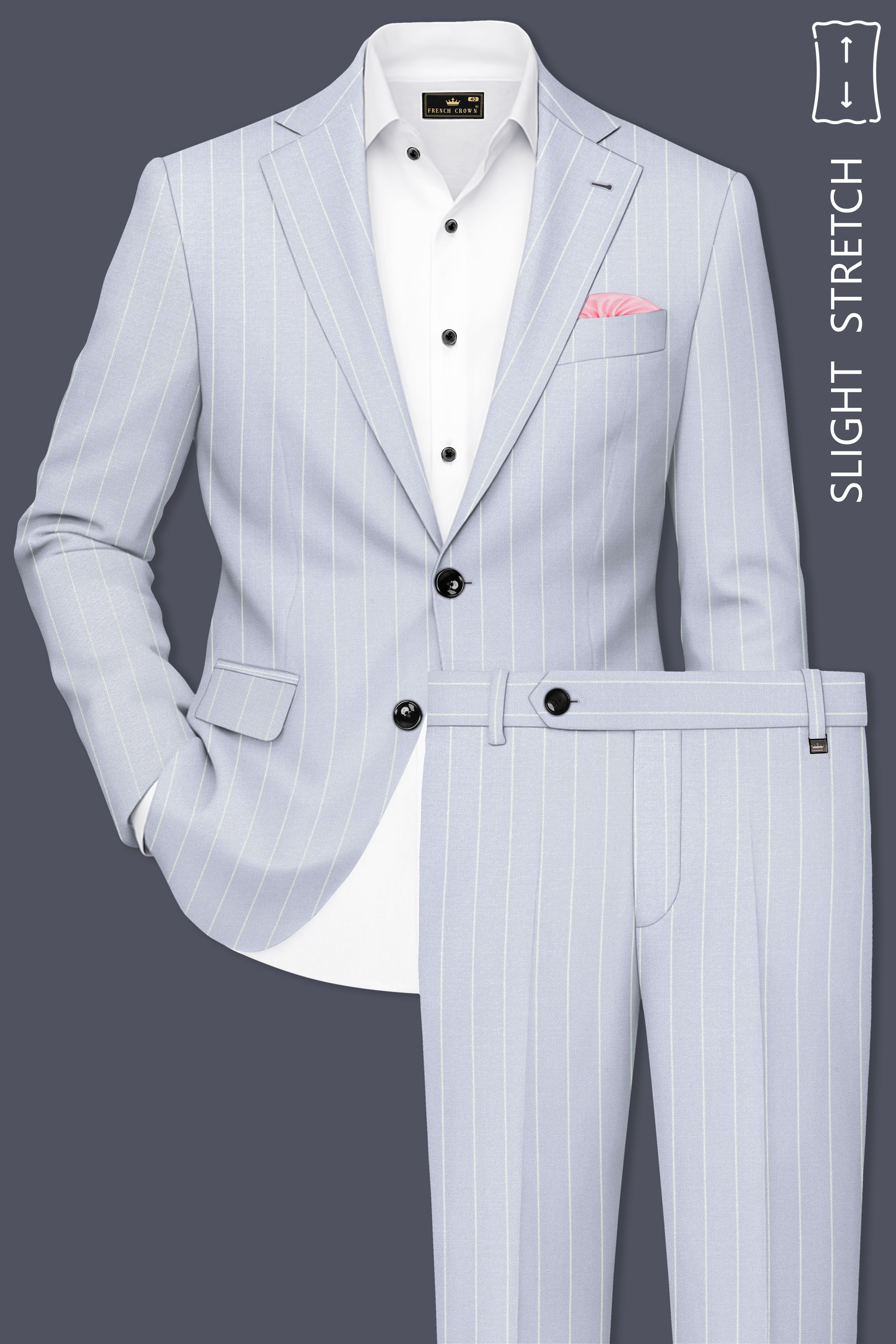 Axiom-Loblolly Gray And Bright White Chalk Striped Wool Rich Slight Stretch Single Breasted Suit