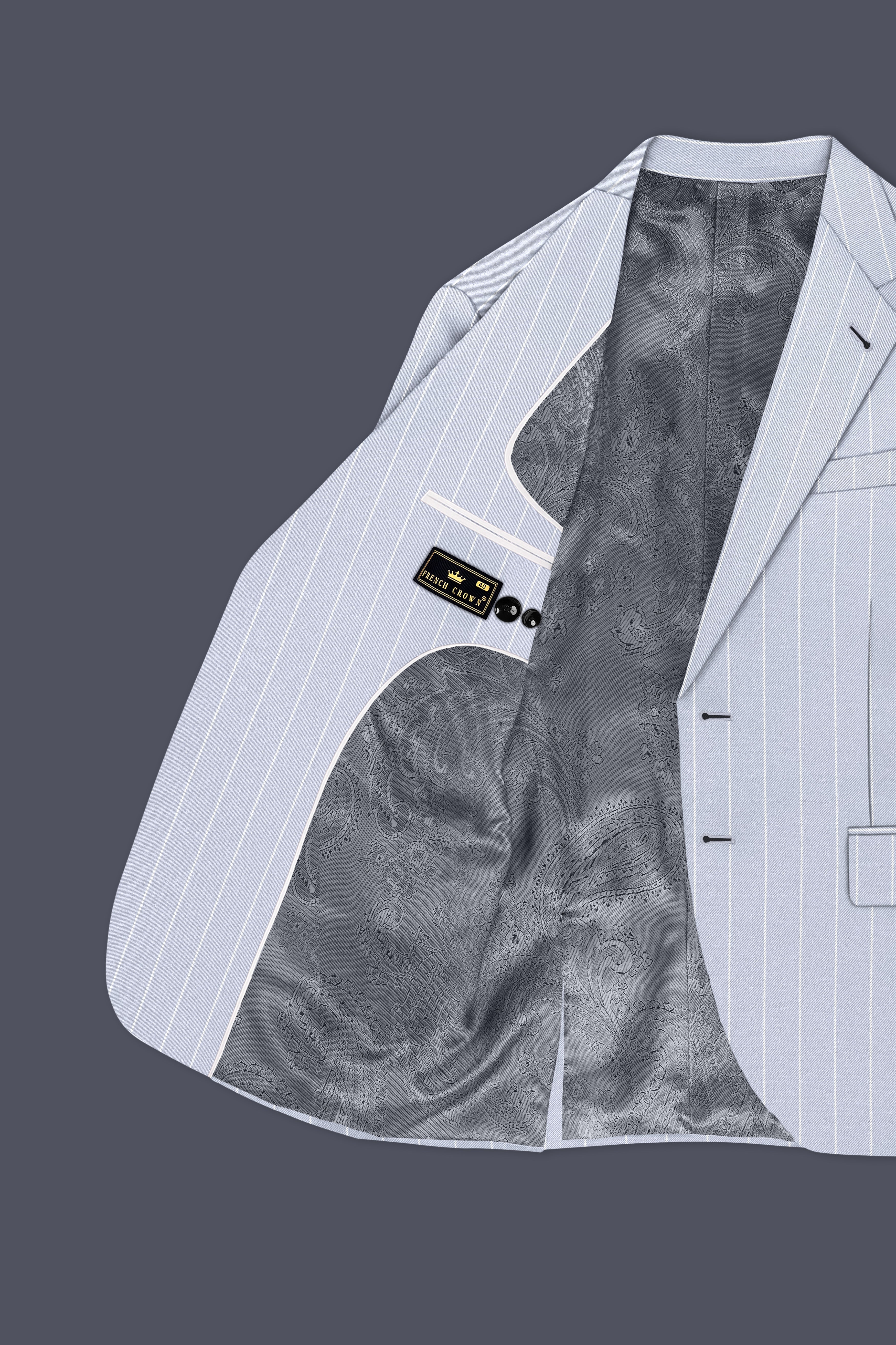 Axiom-Loblolly Gray And Bright White Chalk Striped Wool Rich Slight Stretch Single Breasted Suit