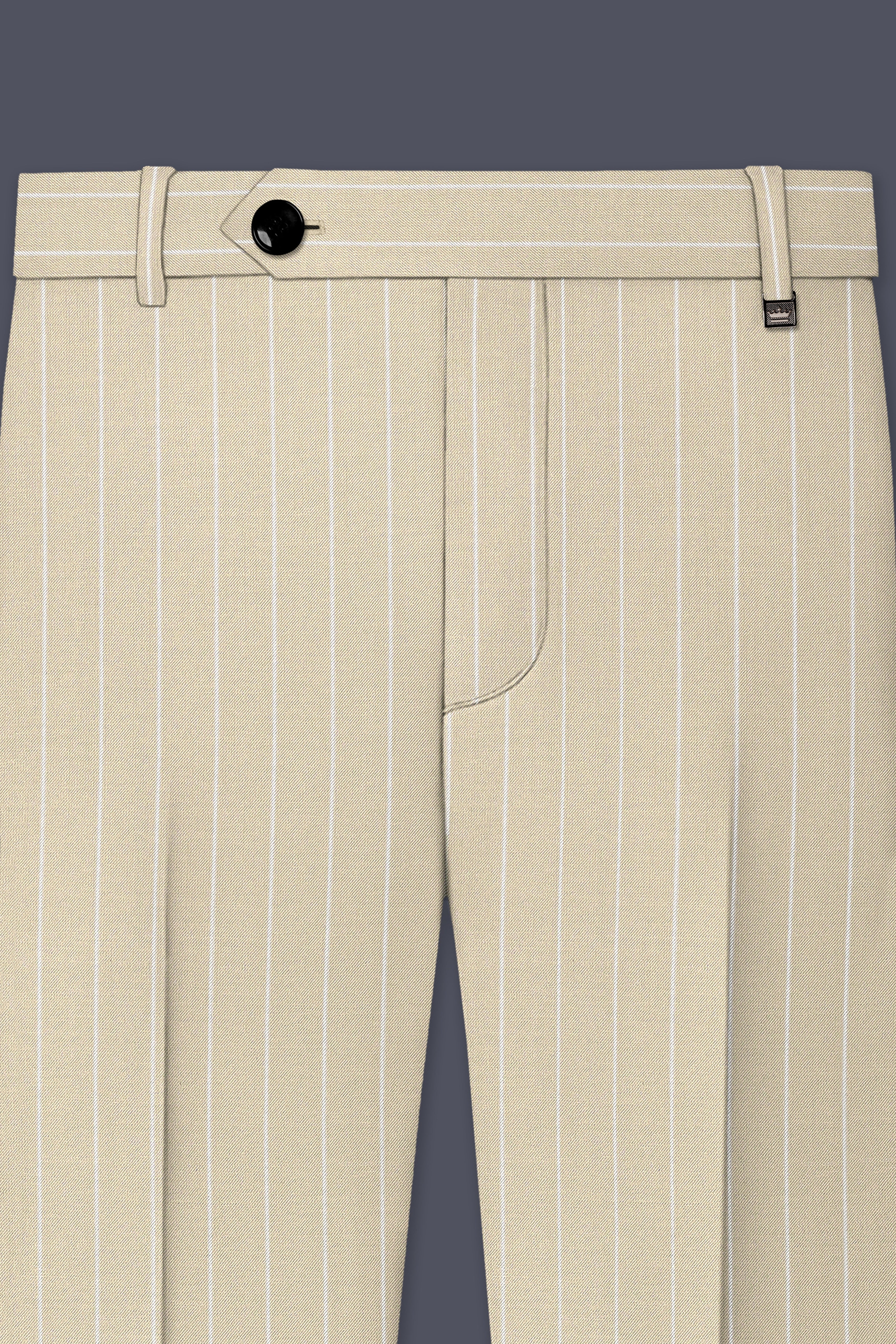 Lumier-Akaroa Cream And Bright White Chalk Striped Wool Rich Slight Stretch Single Breasted Suit