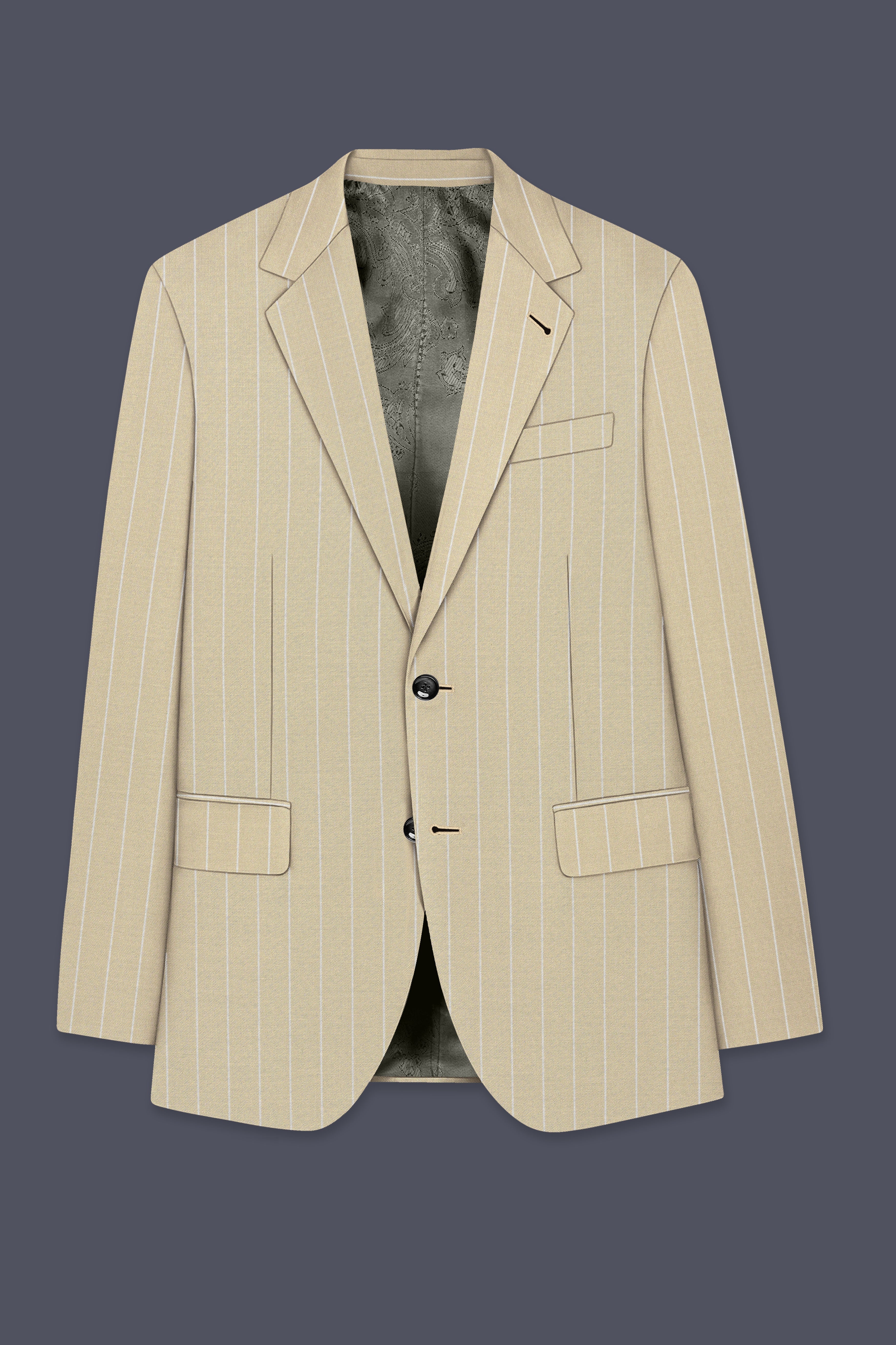 Lumier-Akaroa Cream And Bright White Chalk Striped Wool Rich Slight Stretch Single Breasted Suit