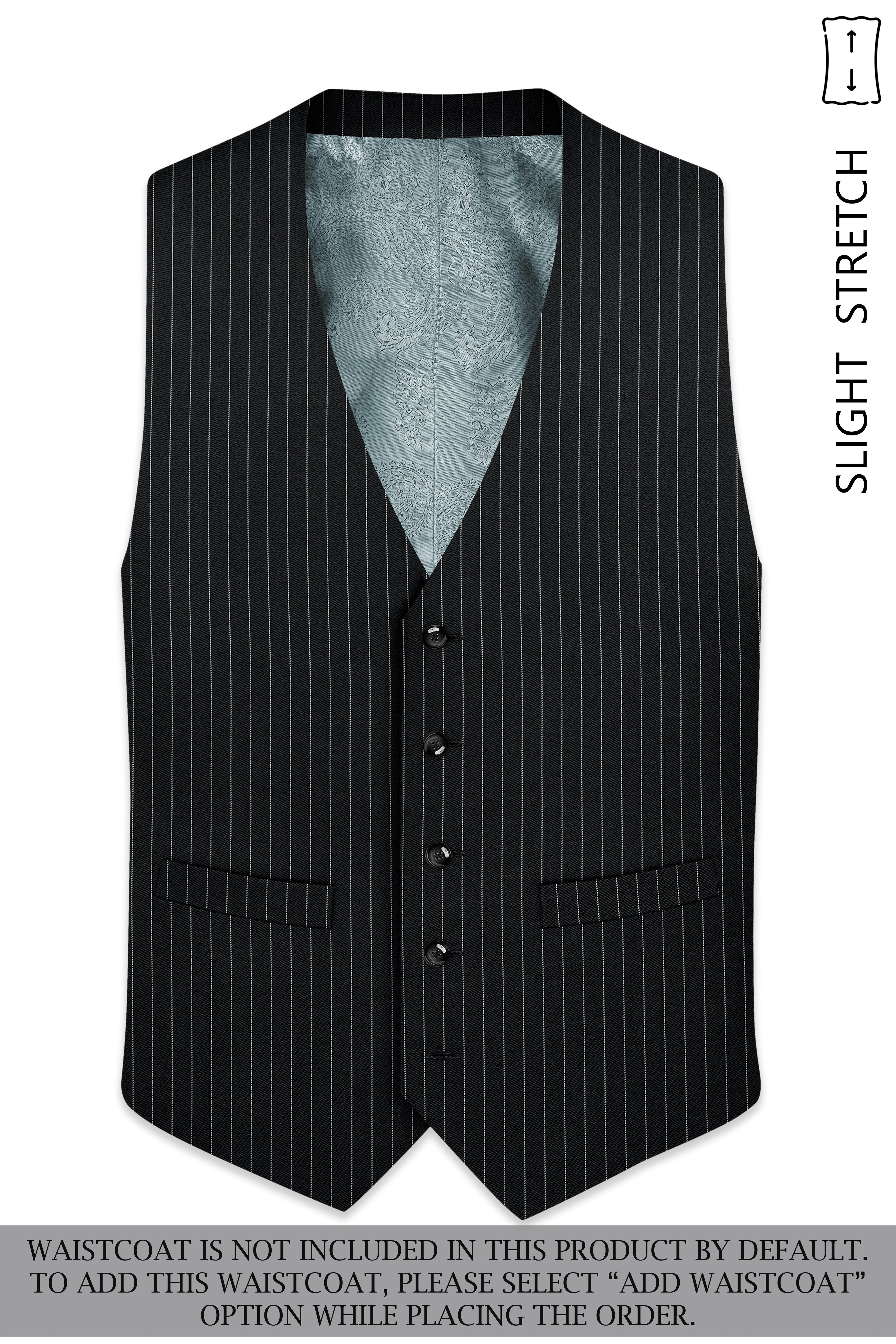 Strivon-Jade Black And Bright White Chalk Striped Wool Rich Slight Stretch Double Breasted Suit