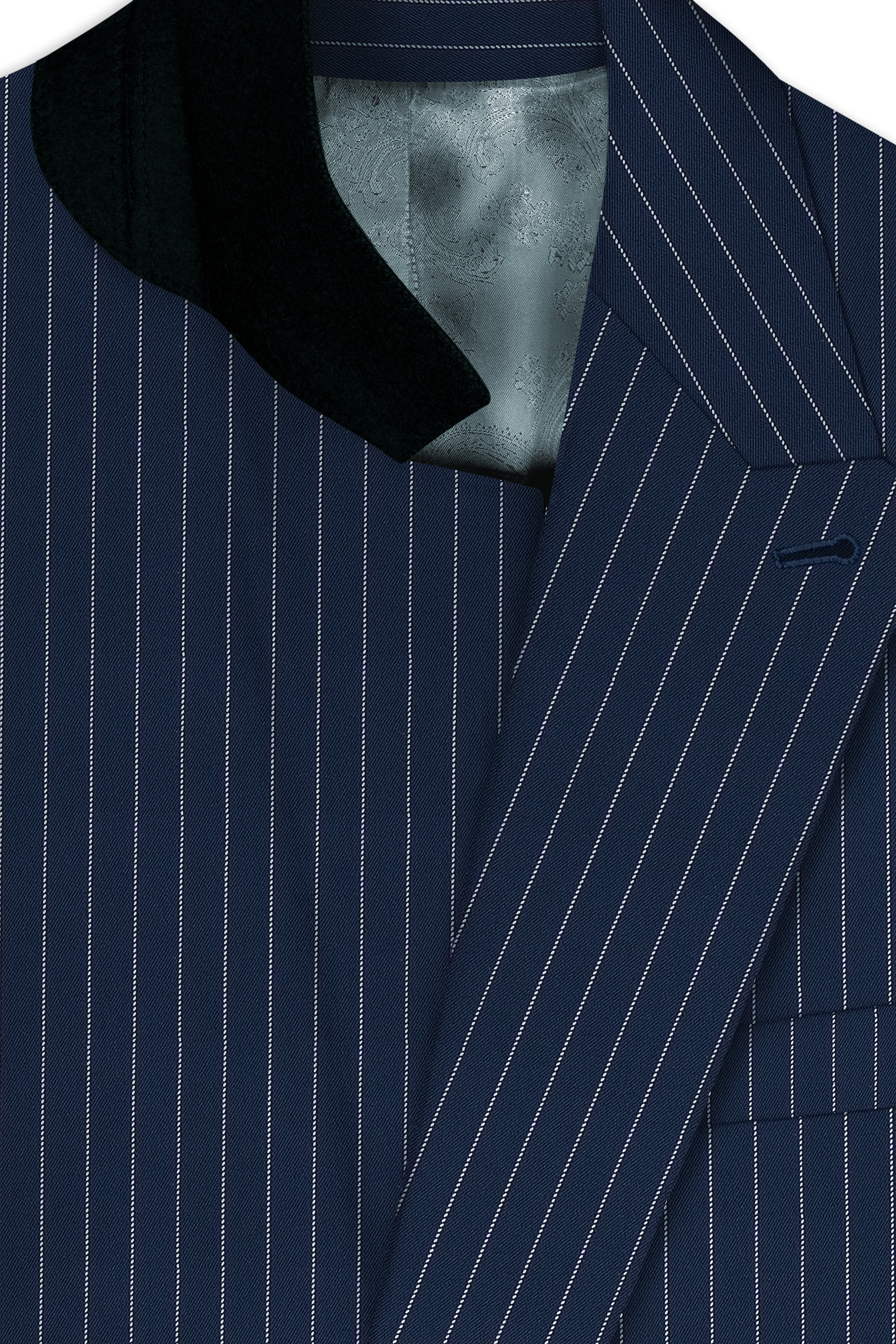 Veritus-Zodiac Blue And Bright White Chalk Striped Wool Rich Slight Stretch Double Breasted Suit